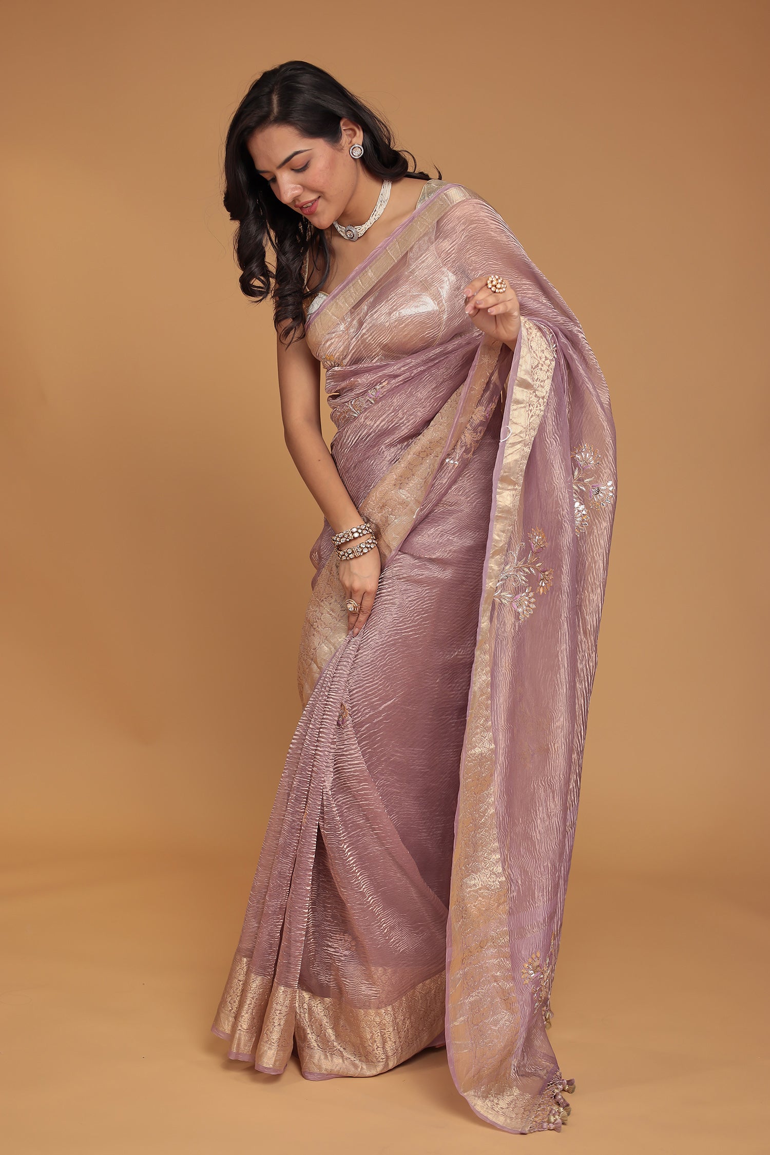 Tissue Saree with Gota Patti, Thread and Zardozi work