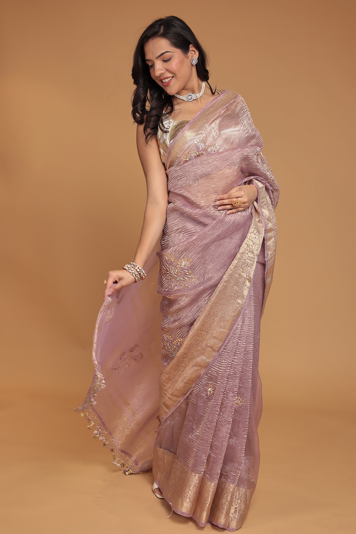 Tissue Saree with Gota Patti, Thread and Zardozi work