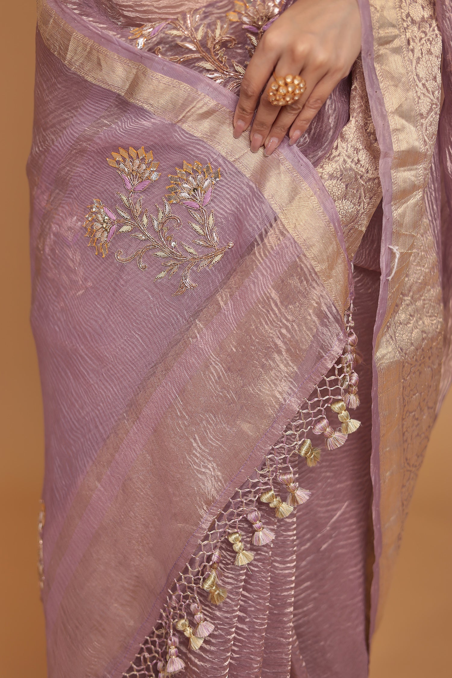 Tissue Saree with Gota Patti, Thread and Zardozi work