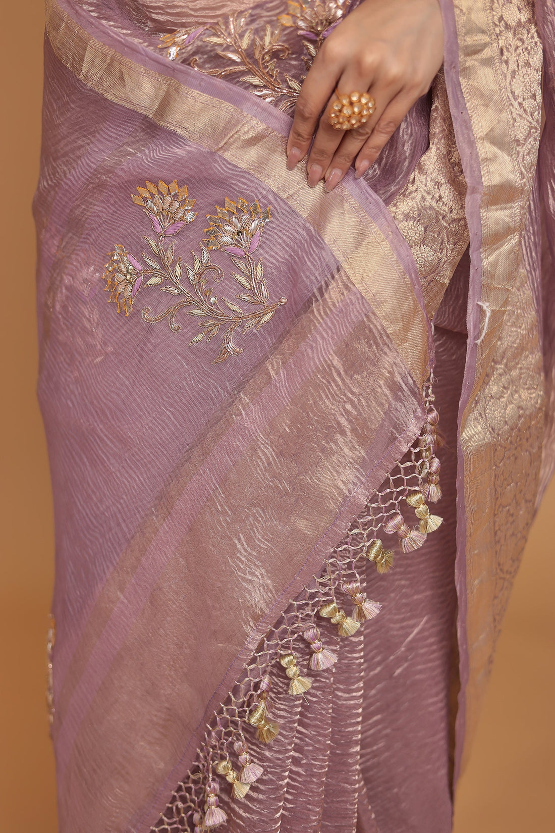 Tissue Saree with Gota Patti, Thread and Zardozi work