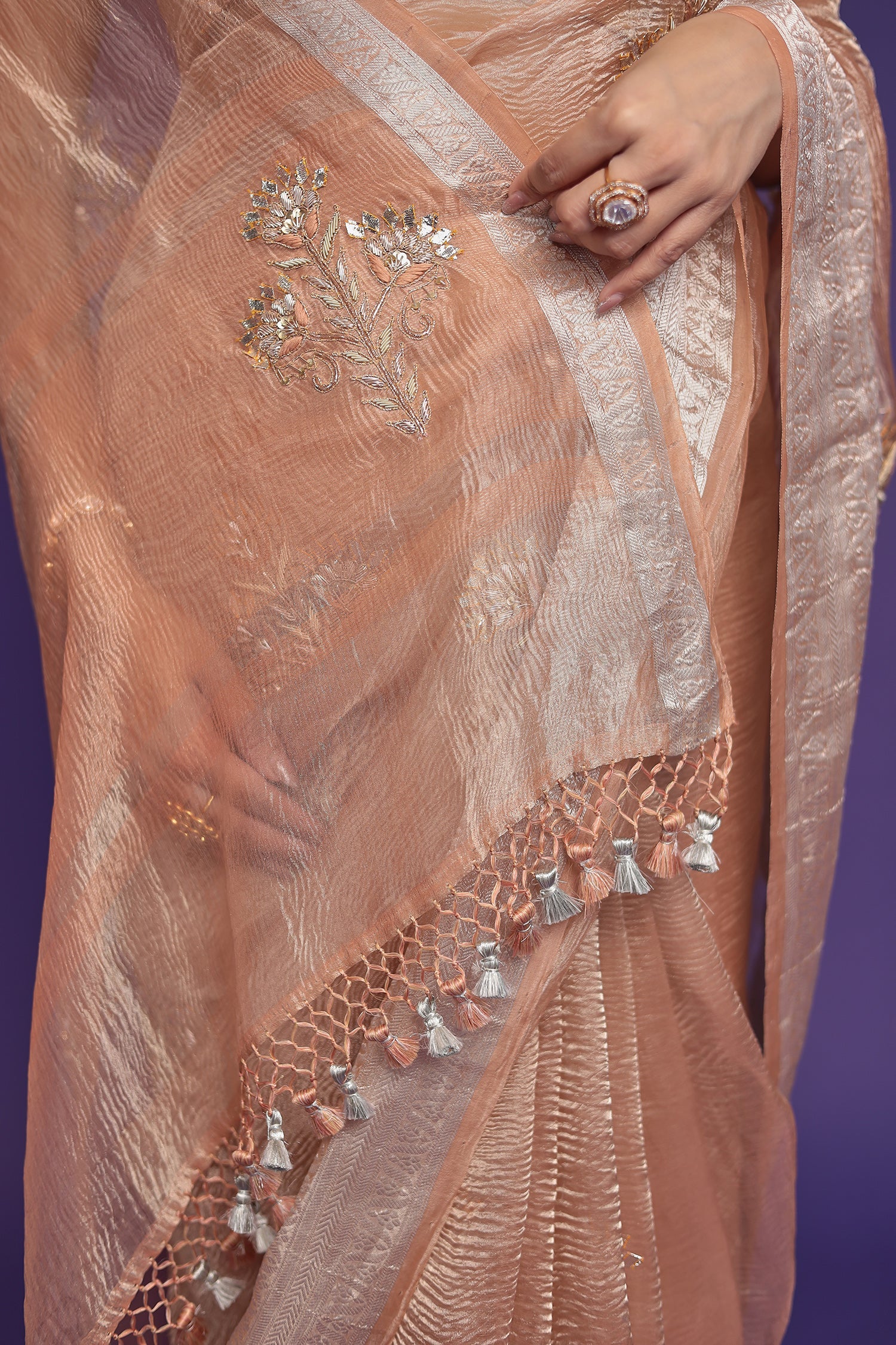 Tissue Saree with Gota Patti, Thread and Zardozi work