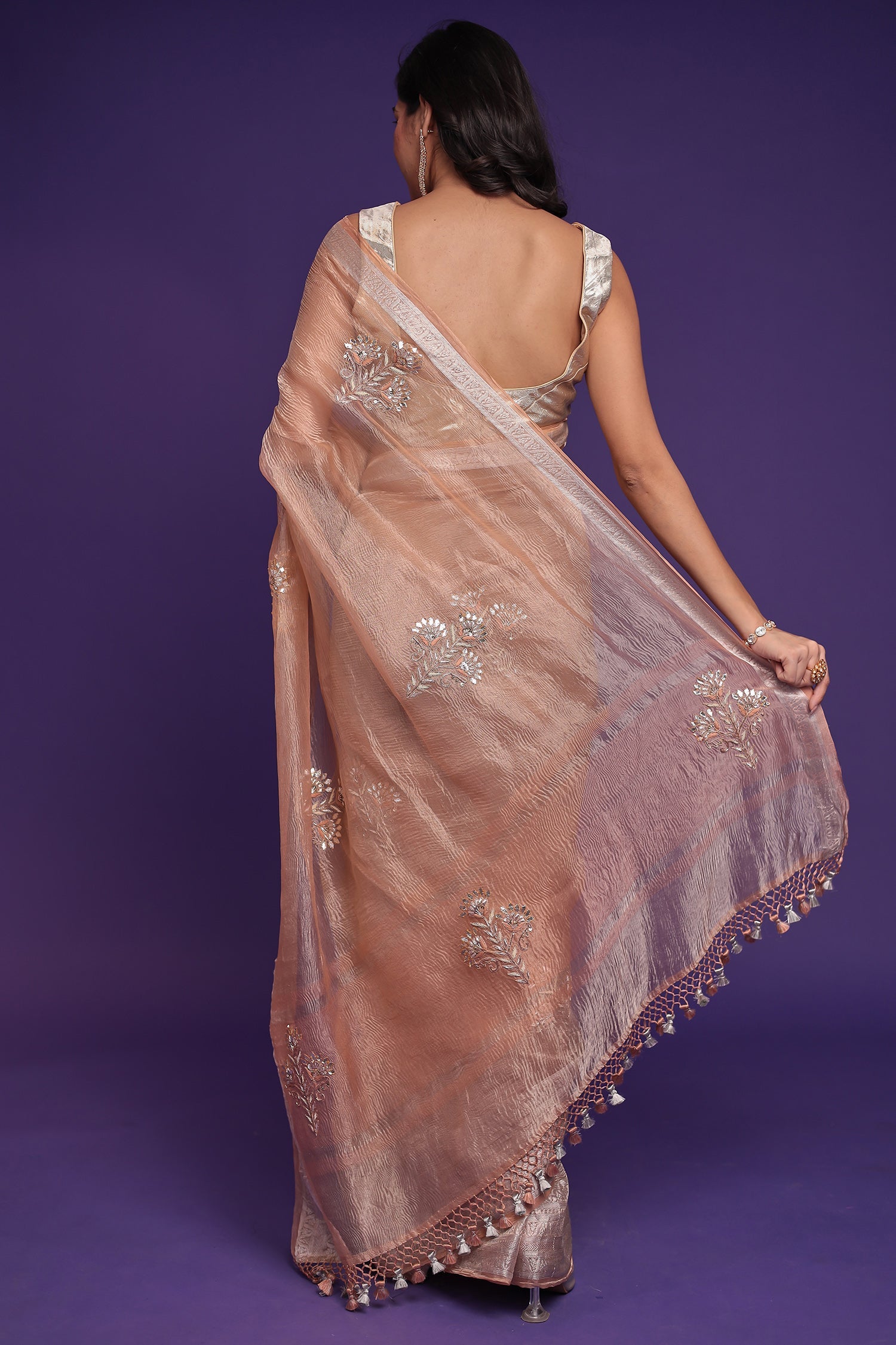 Tissue Saree with Gota Patti, Thread and Zardozi work