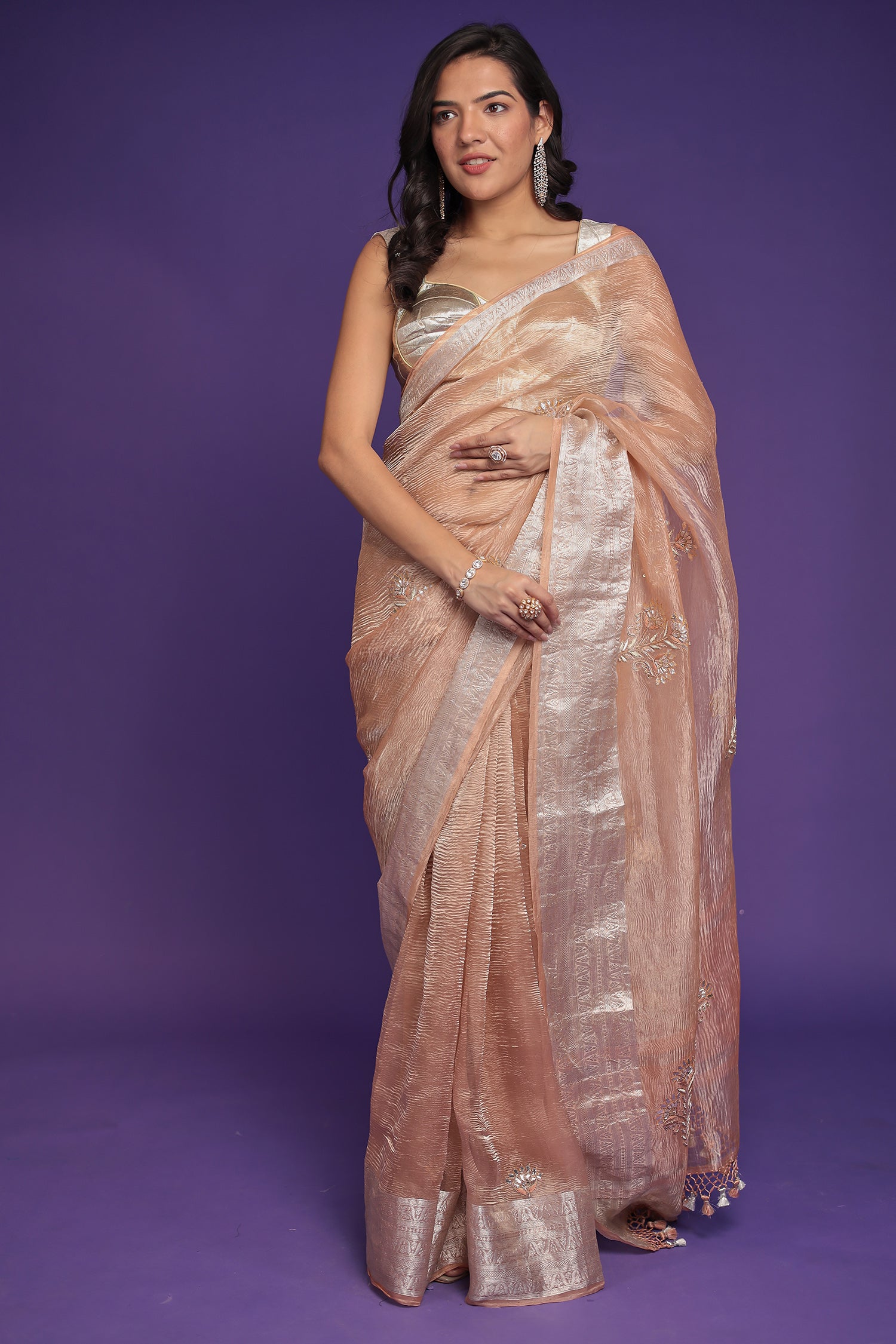 Tissue Saree with Gota Patti, Thread and Zardozi work