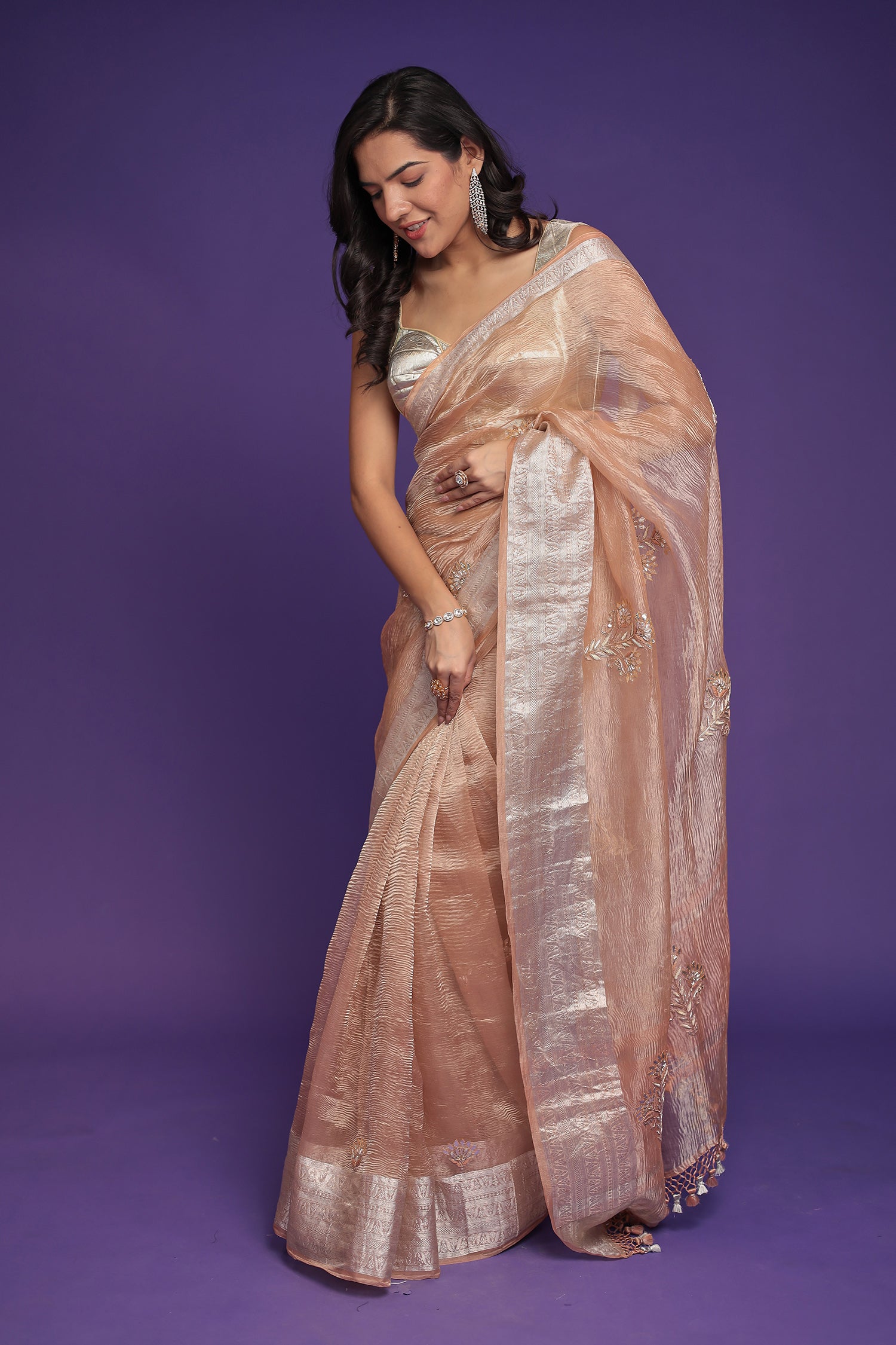 Tissue Saree with Gota Patti, Thread and Zardozi work
