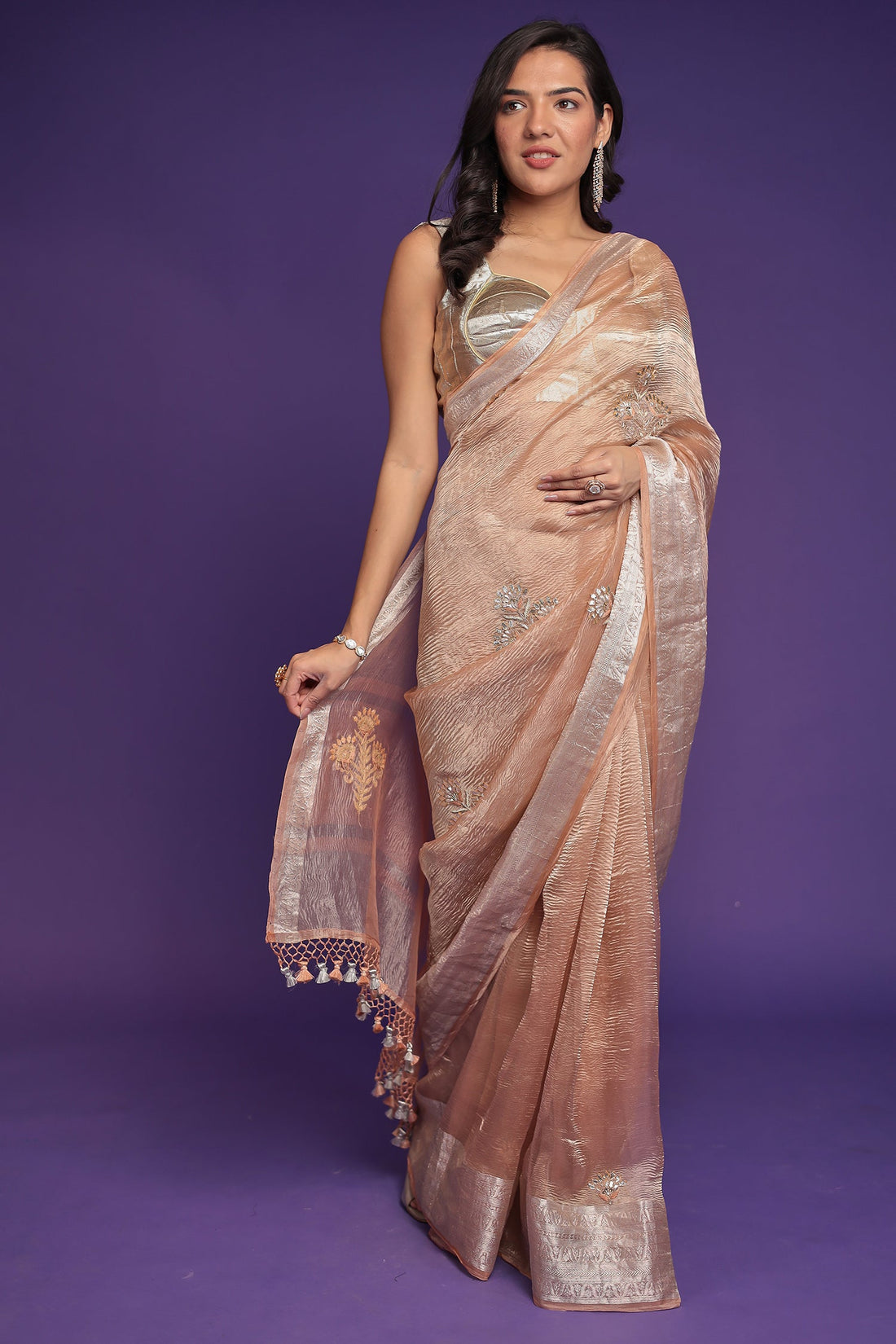 Tissue Saree with Gota Patti, Thread and Zardozi work