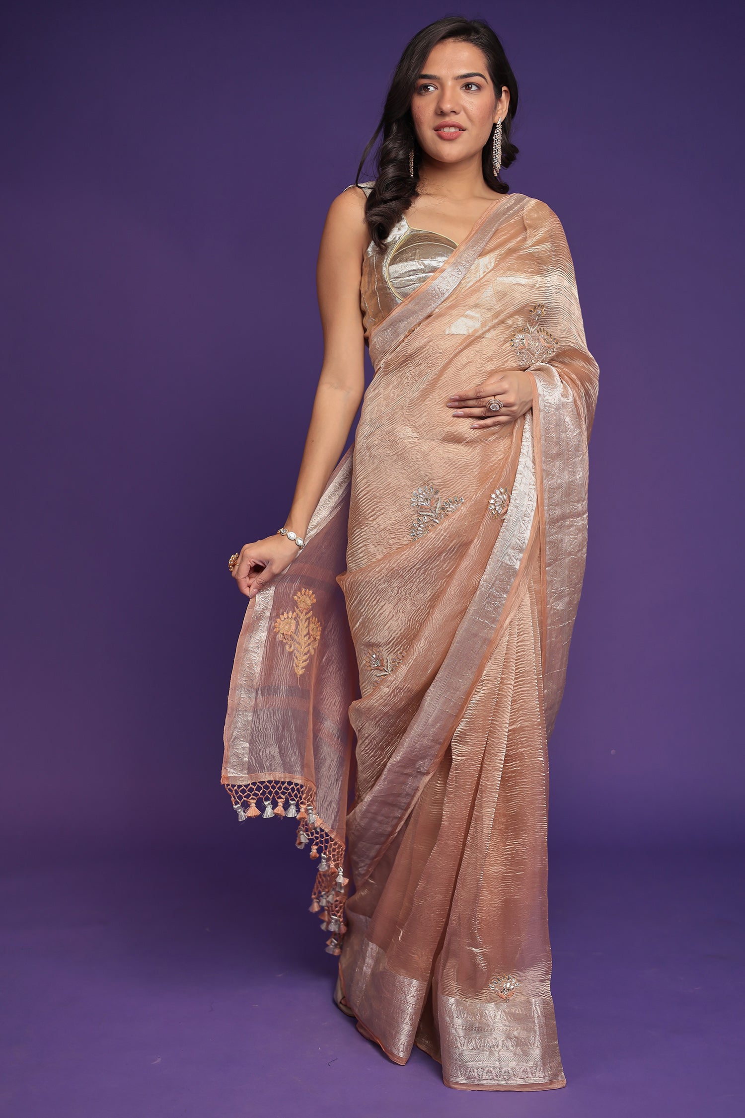 Tissue Saree with Gota Patti, Thread and Zardozi work
