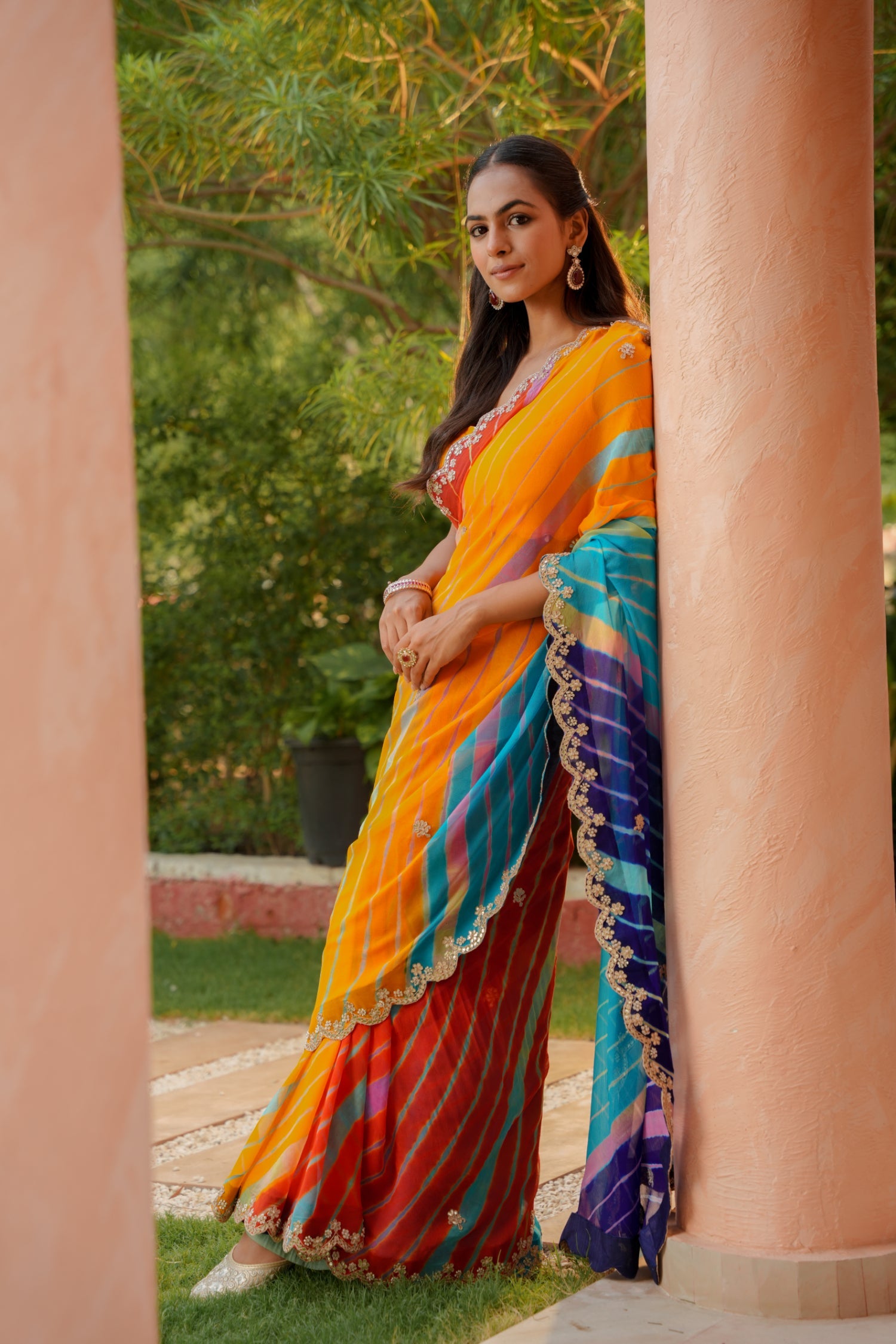 Leheriya Georgette Saree with Dori, Gota Patti and Pearl work