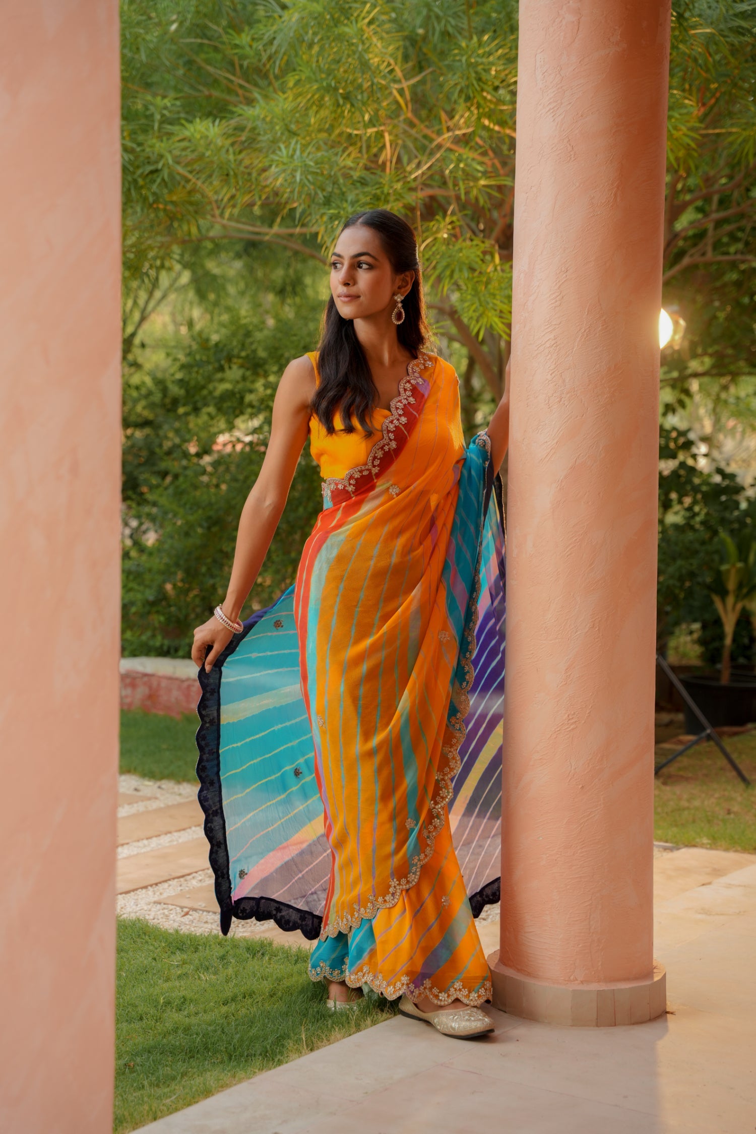 Leheriya Georgette Saree with Dori, Gota Patti and Pearl work