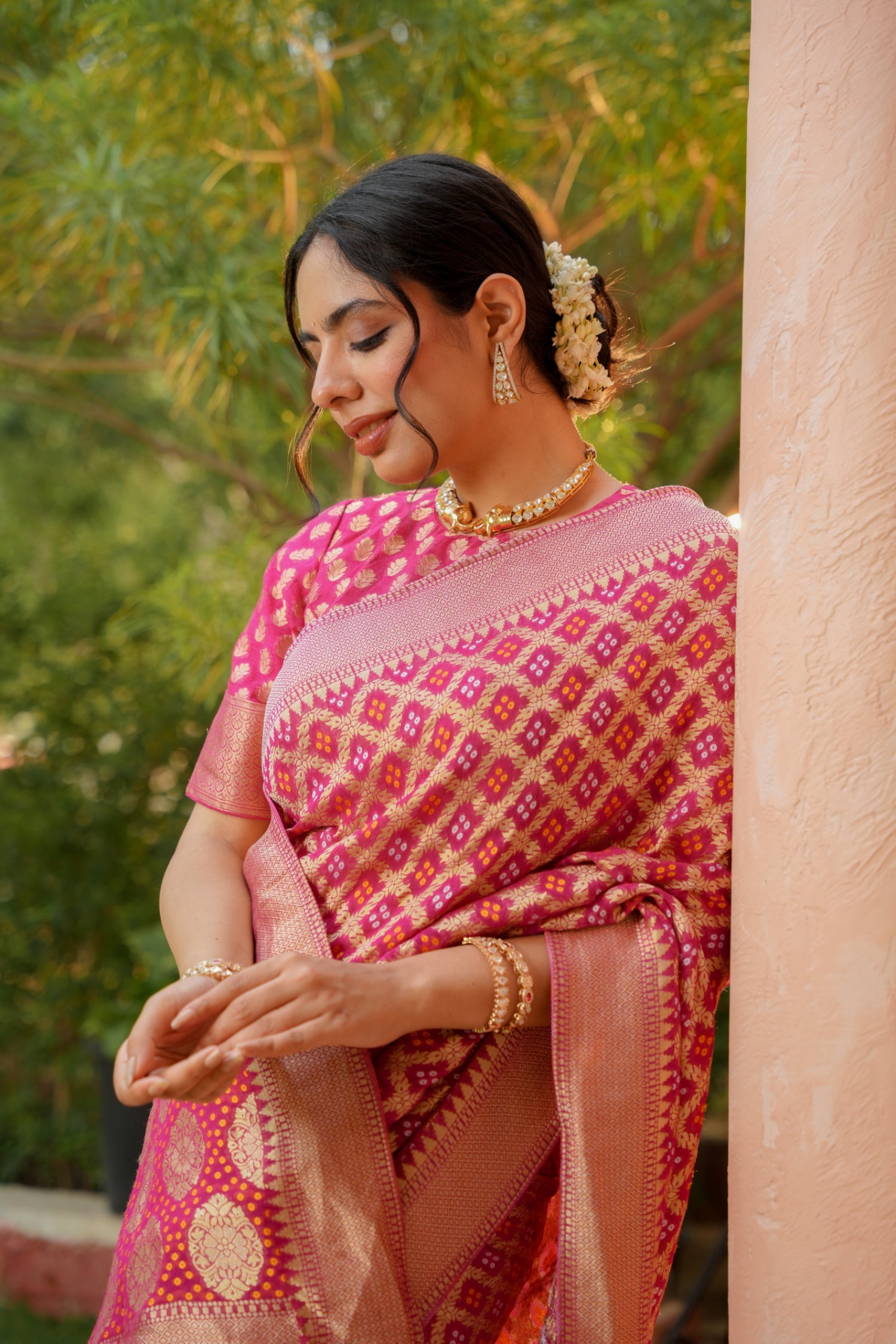 Power loom Bandhej Look Saree