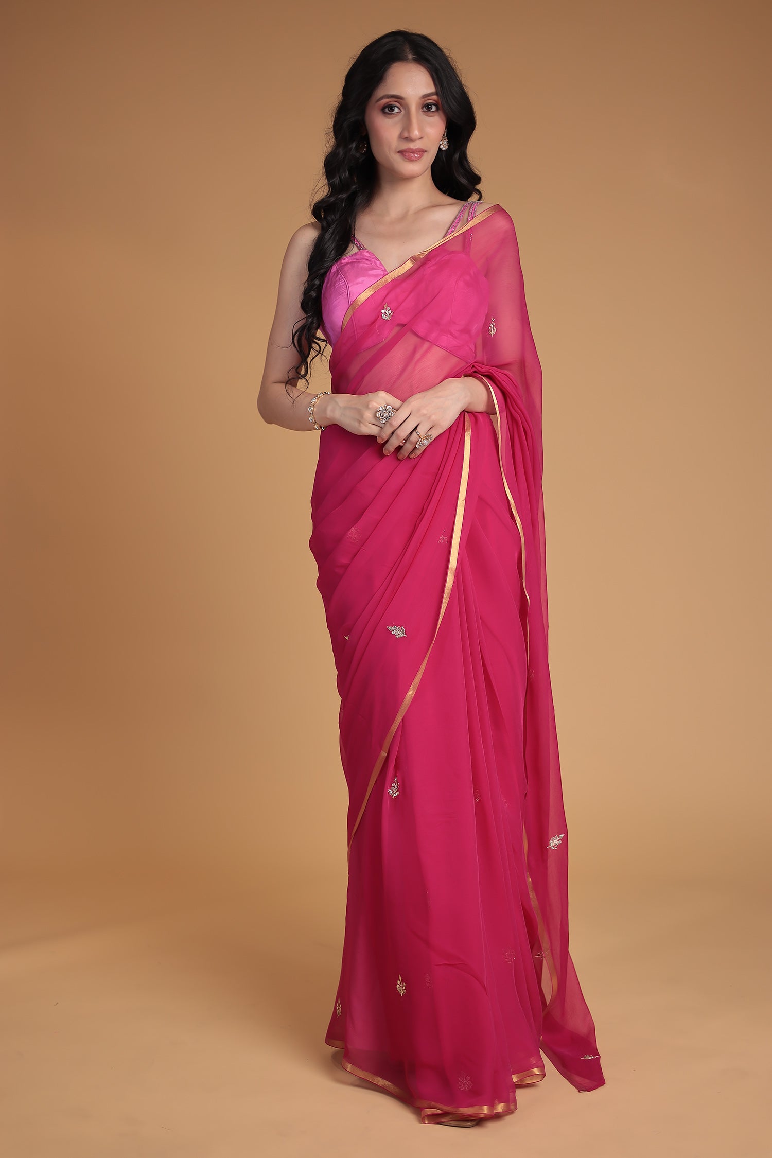 Chiffon Saree with Aari and Gota Patti work