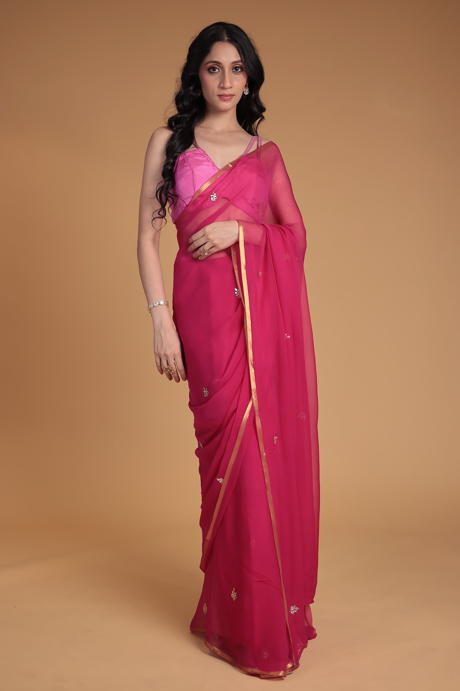 Chiffon Saree with Aari and Gota Patti work