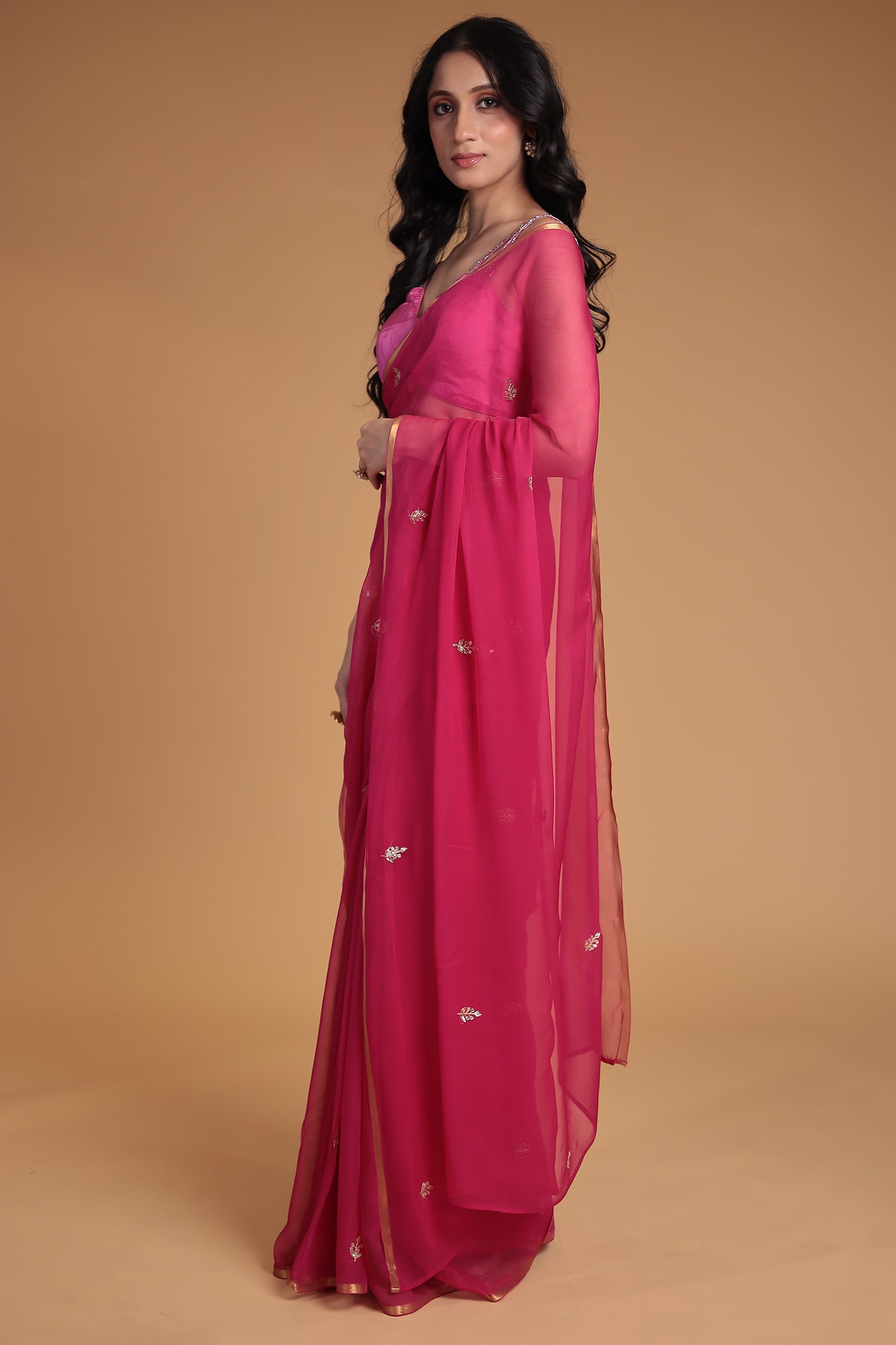 Chiffon Saree with Aari and Gota Patti work