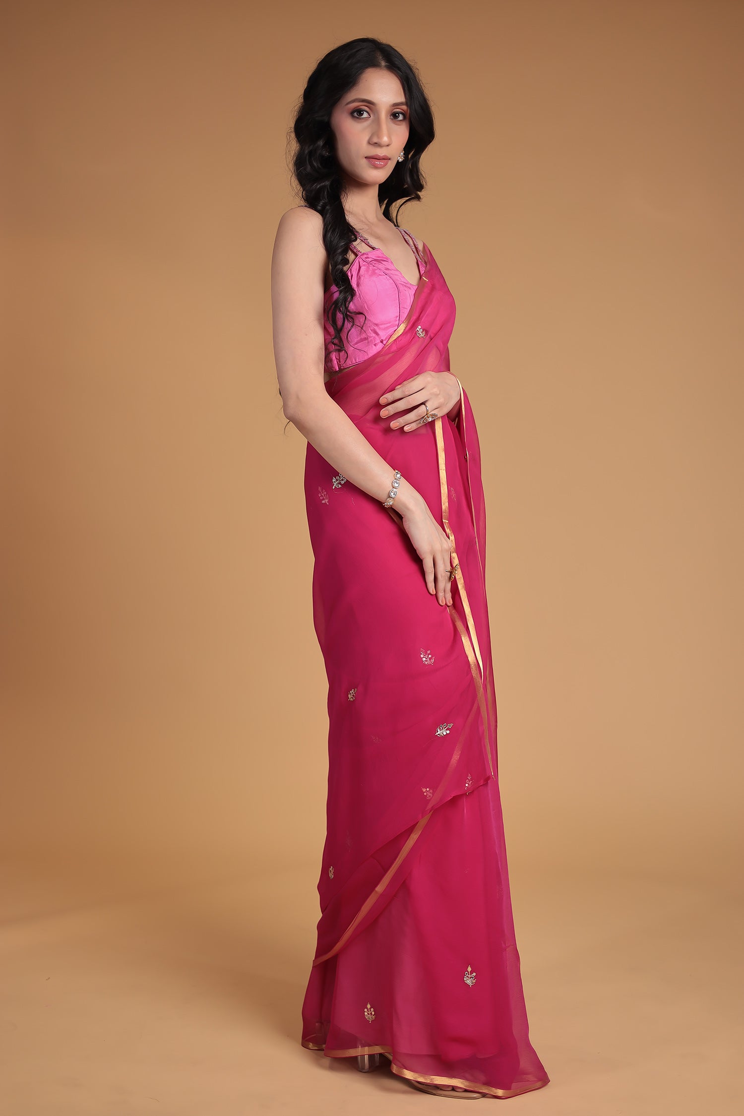 Chiffon Saree with Aari and Gota Patti work
