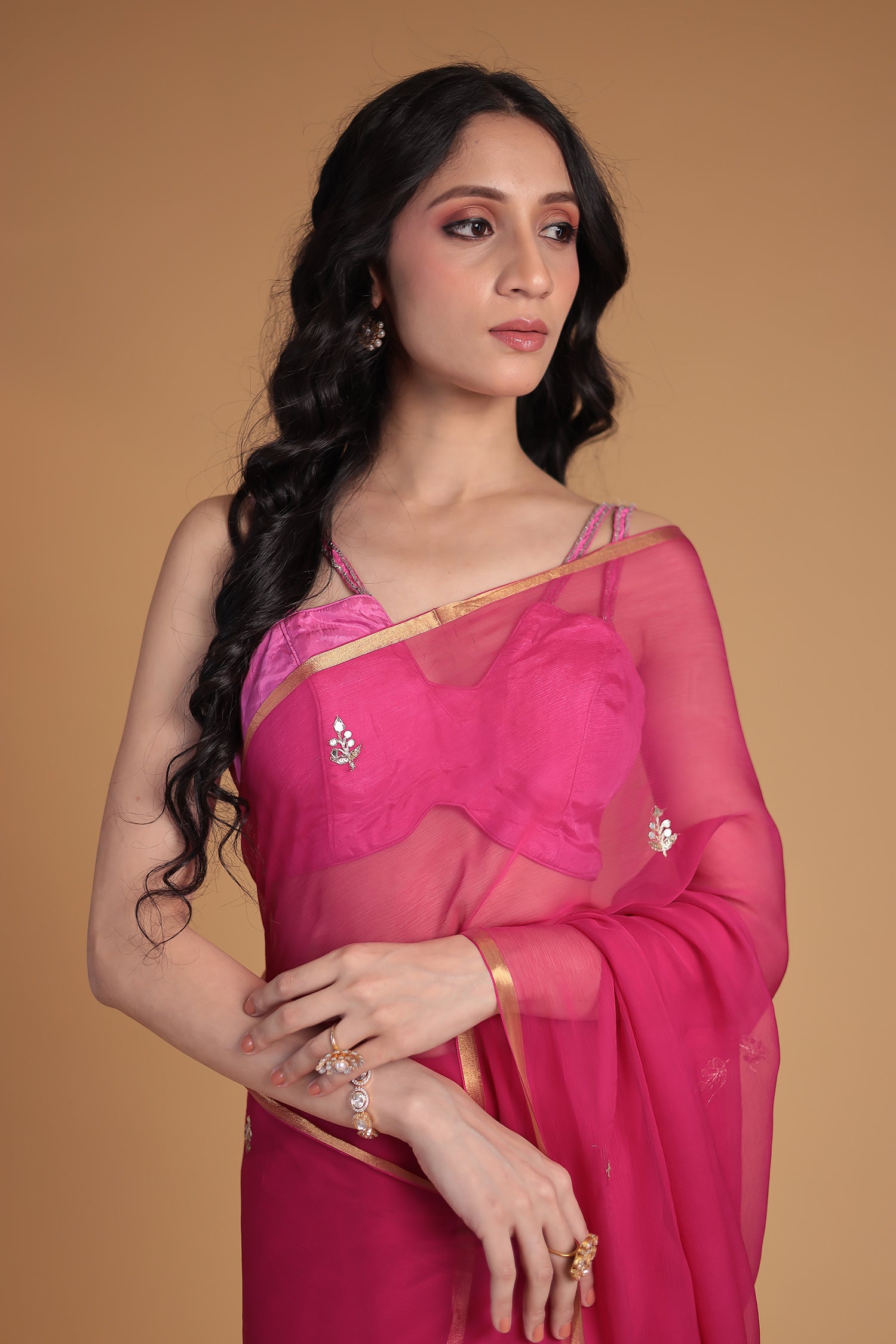 Chiffon Saree with Aari and Gota Patti work