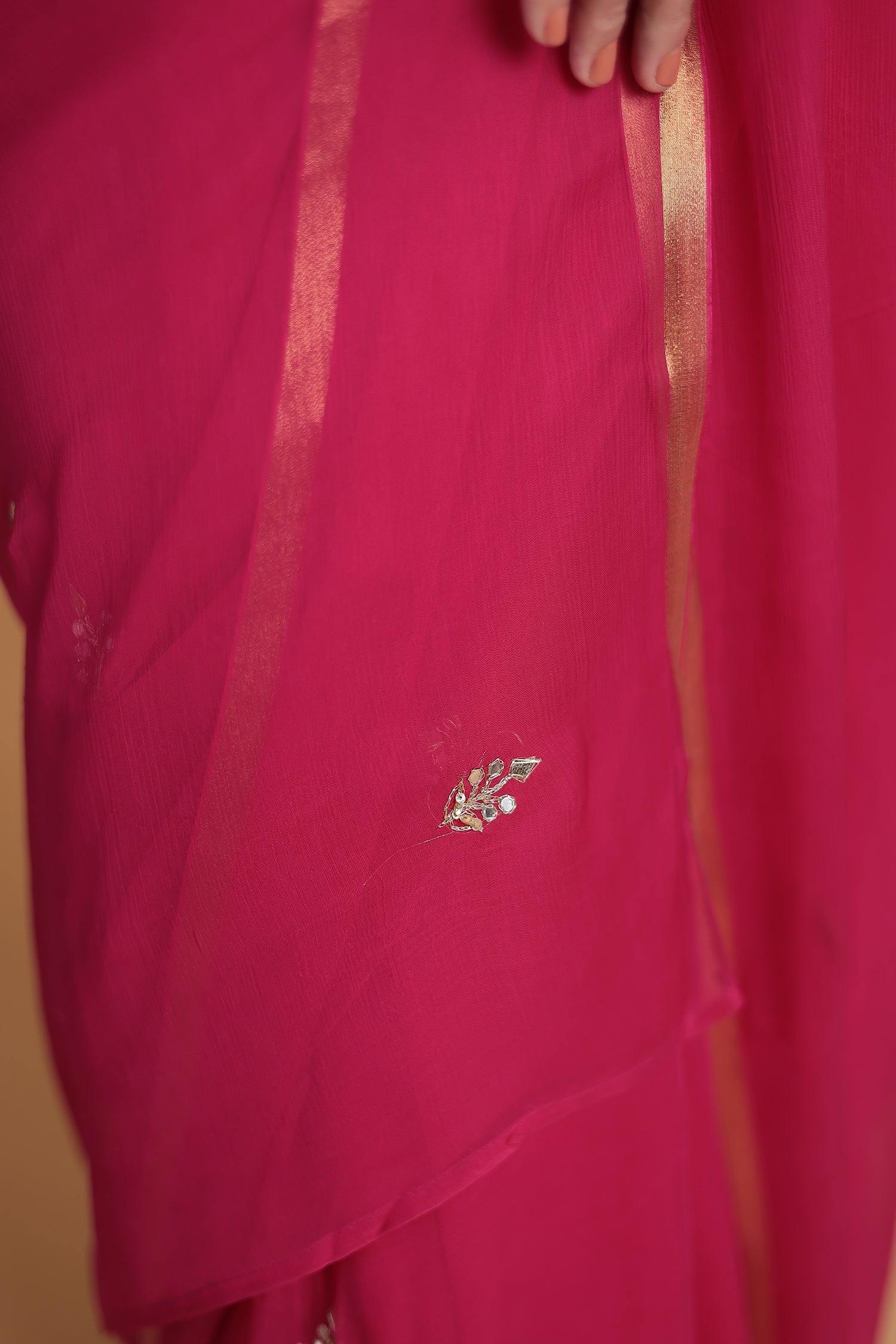 Chiffon Saree with Aari and Gota Patti work