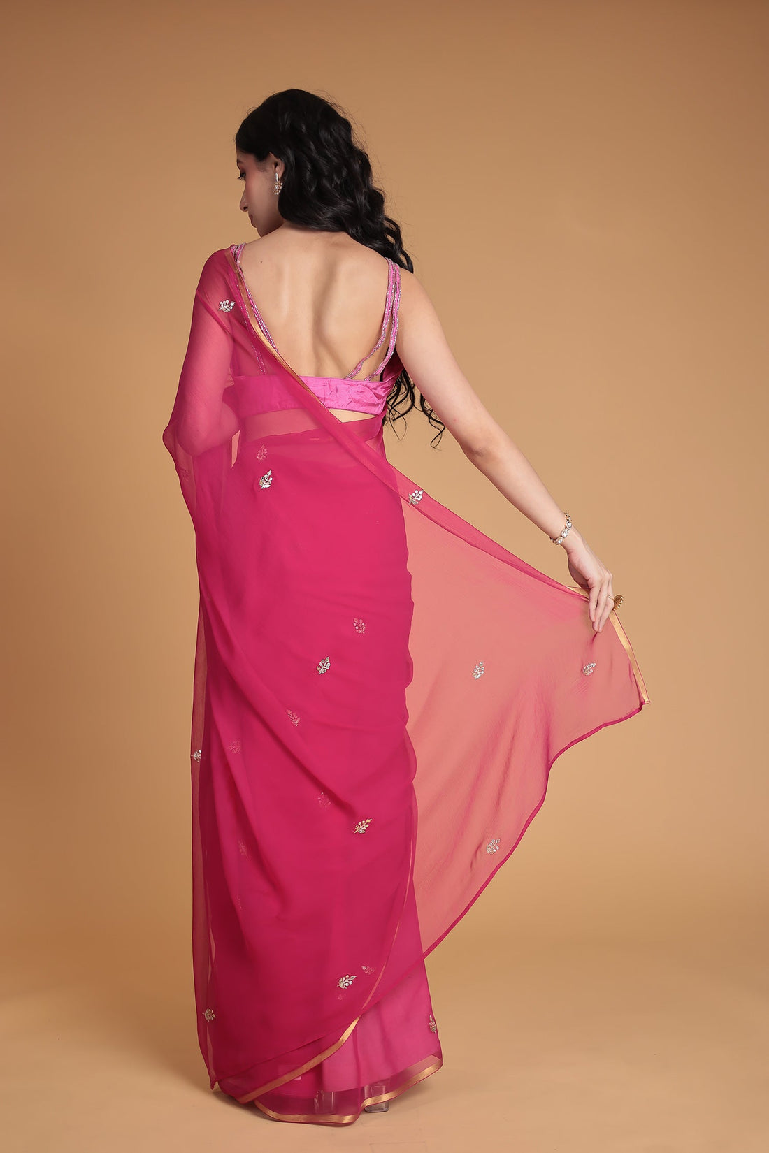 Chiffon Saree with Aari and Gota Patti work