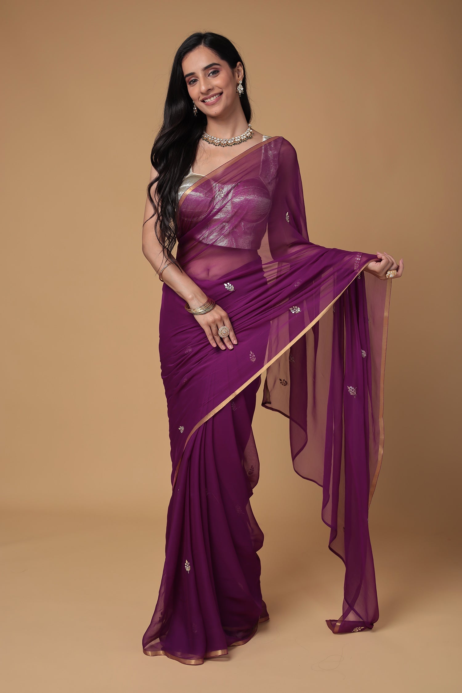Chiffon Saree with Aari and Gota Patti work