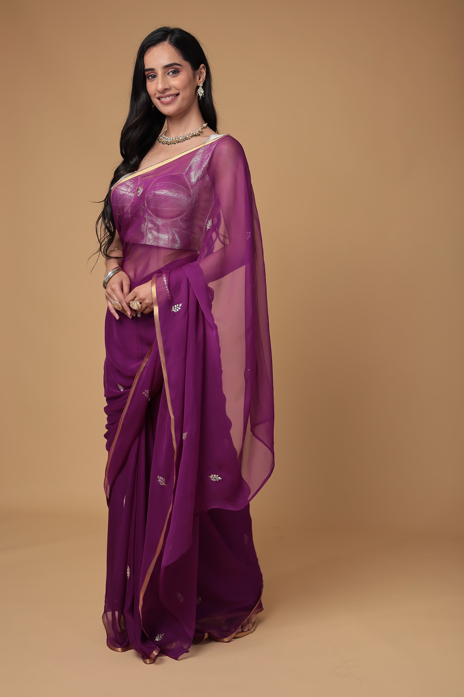 Chiffon Saree with Aari and Gota Patti work