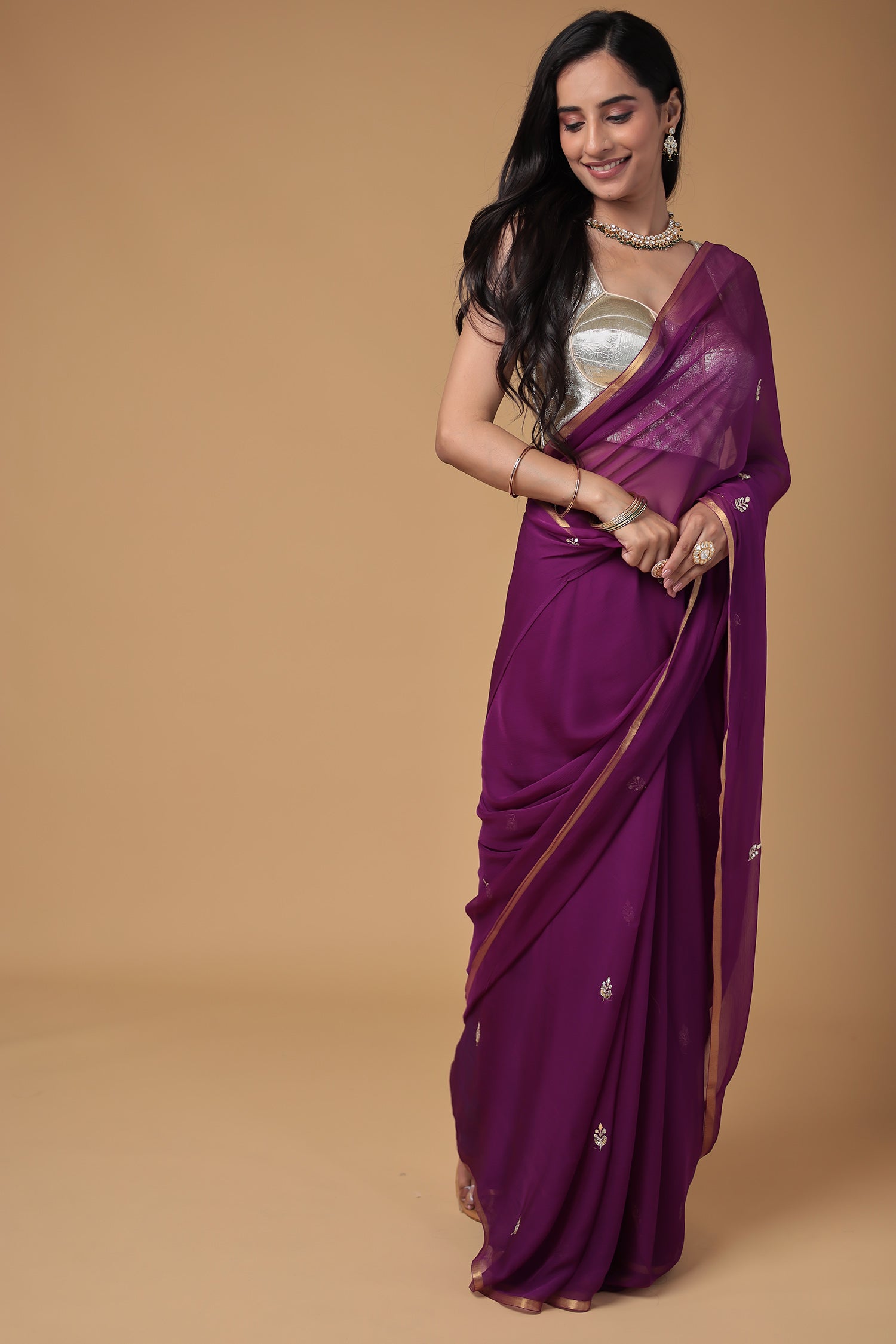 Chiffon Saree with Aari and Gota Patti work