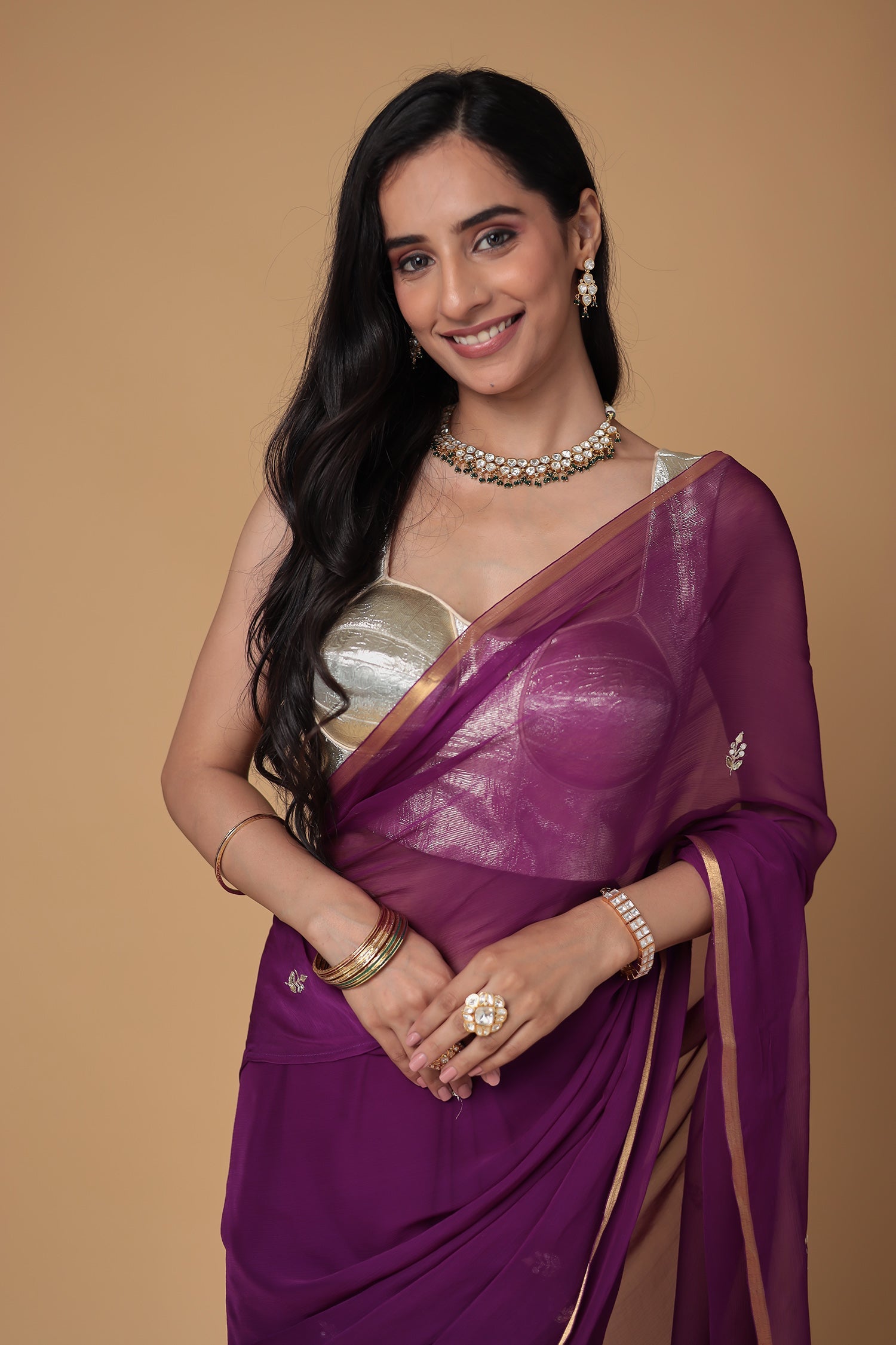 Chiffon Saree with Aari and Gota Patti work