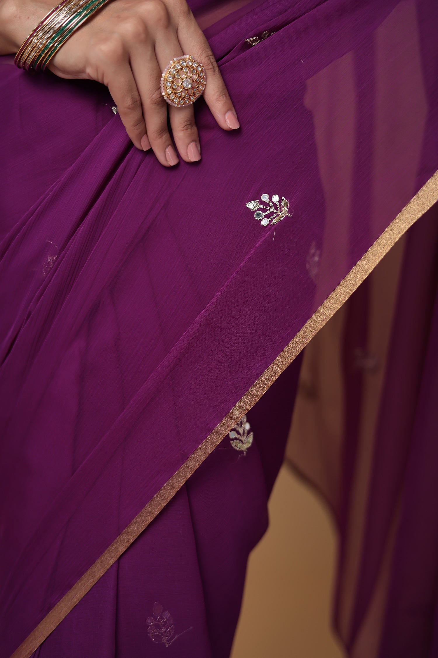 Chiffon Saree with Aari and Gota Patti work