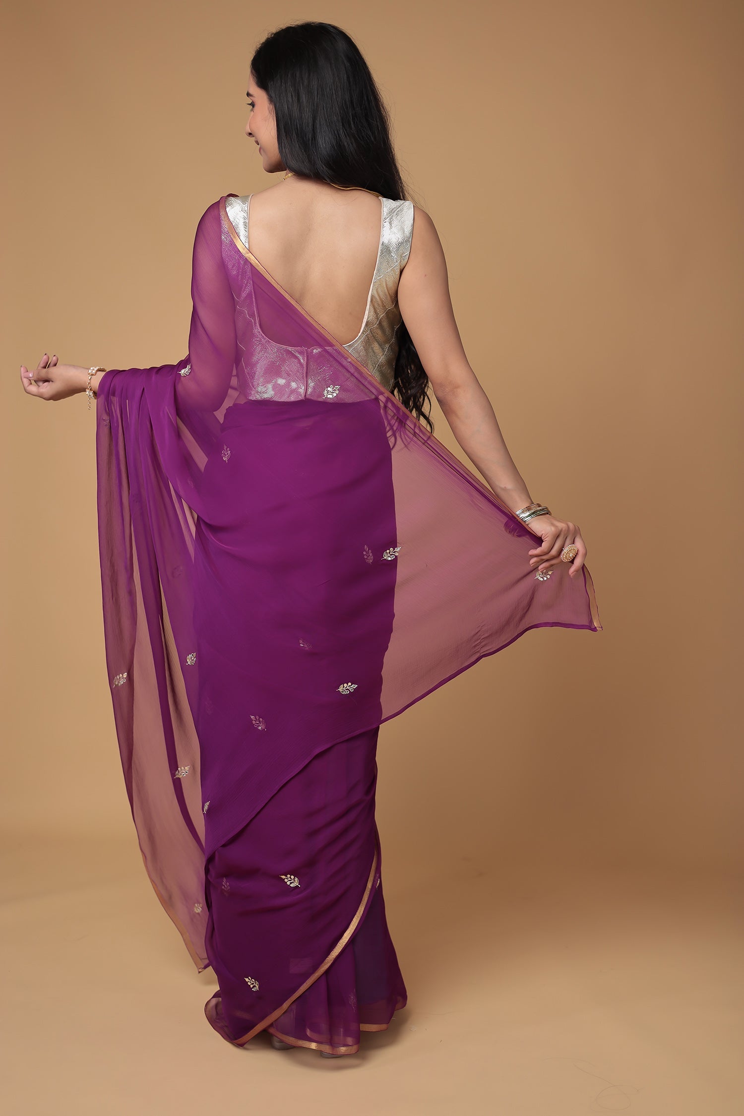 Chiffon Saree with Aari and Gota Patti work