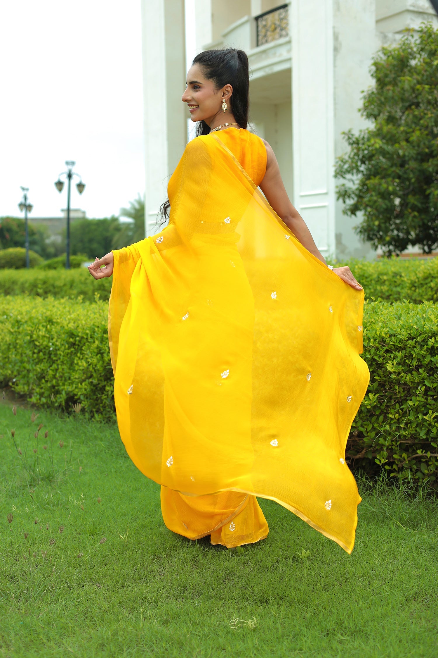 Chiffon Saree with Intricate Aari & Gota Patti Embroidery