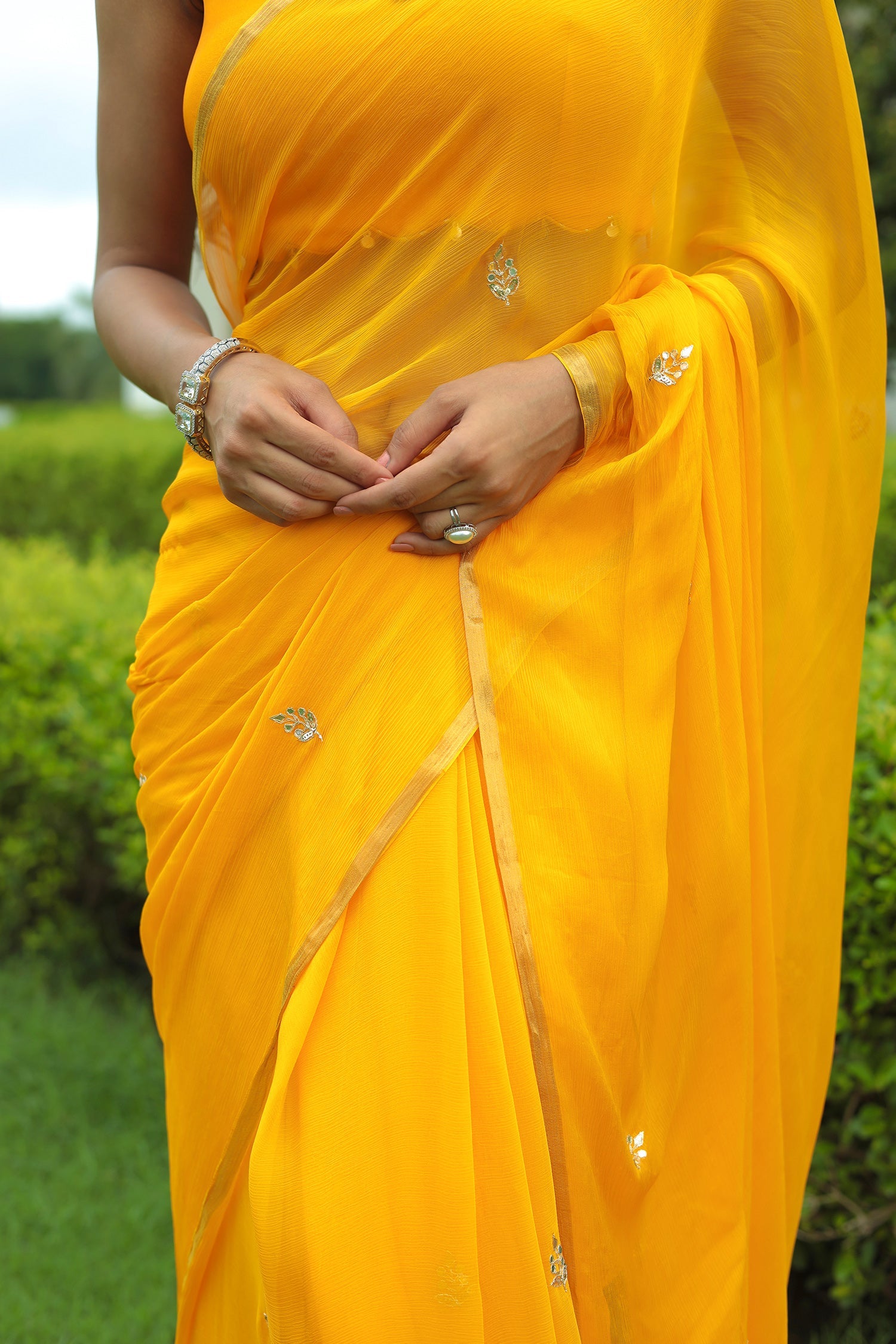 Chiffon Saree with Intricate Aari & Gota Patti Embroidery