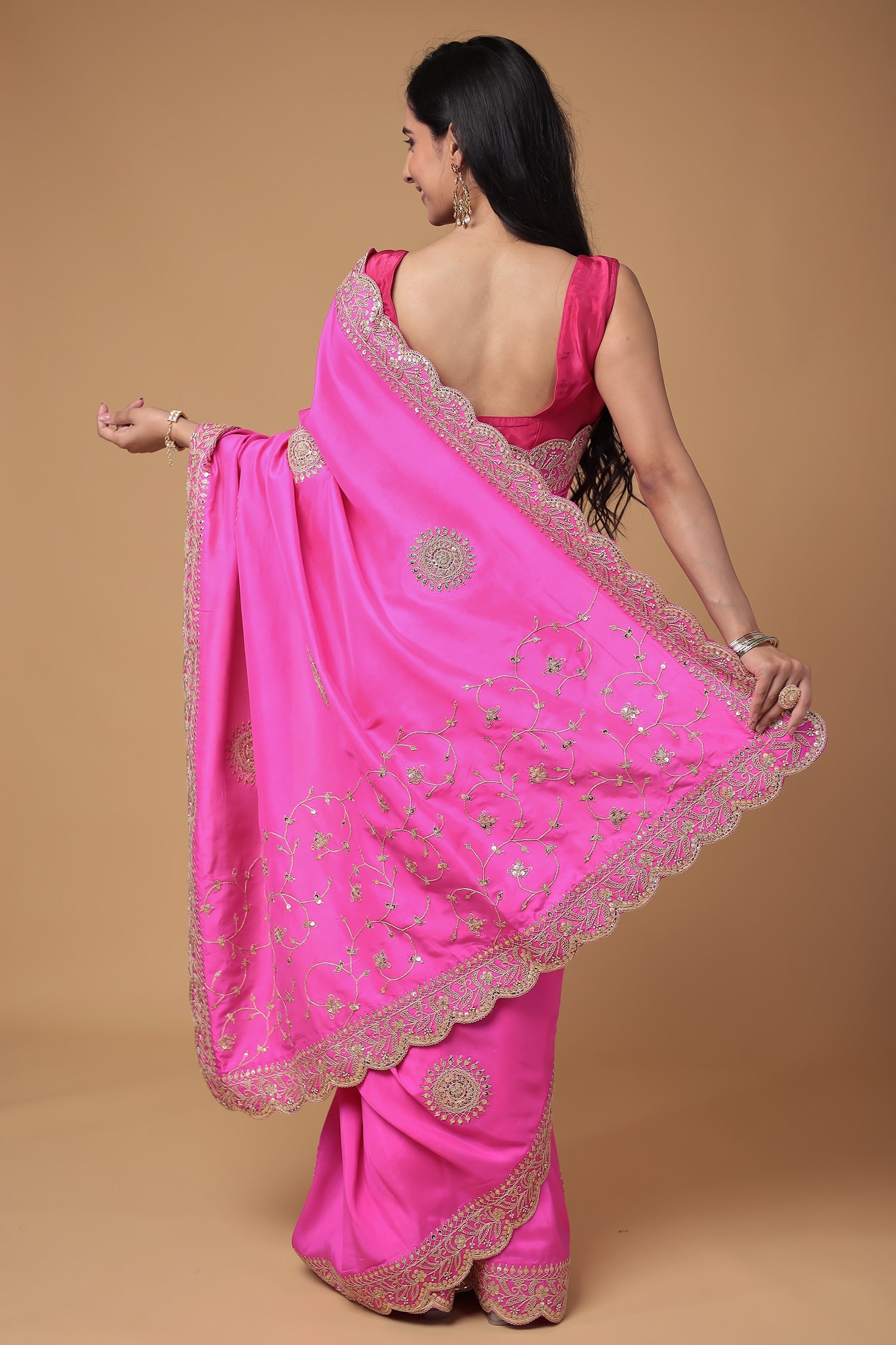 Silk Saree Embroidered with Dori and Sequins work
