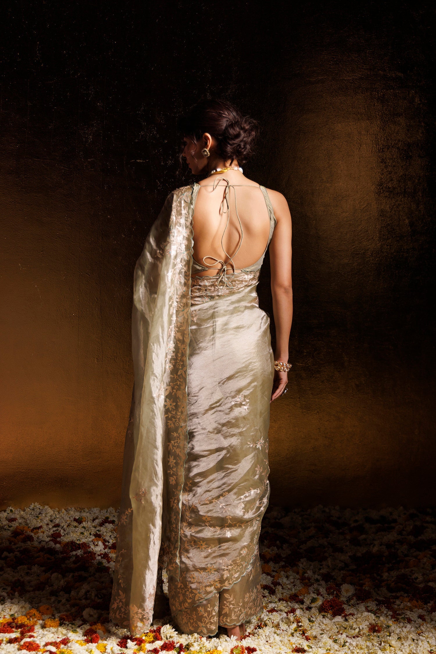 Tissue Saree Embellished with Pittan work