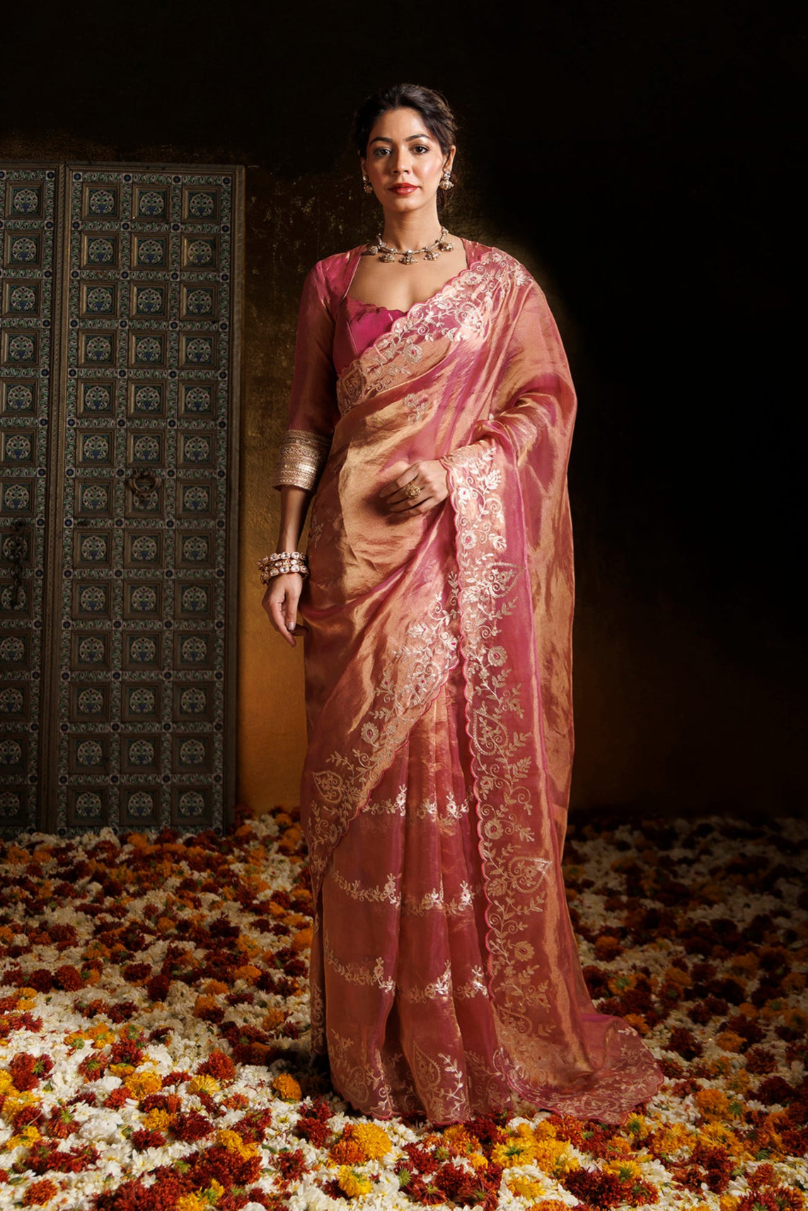 Tissue Saree with Pittan work