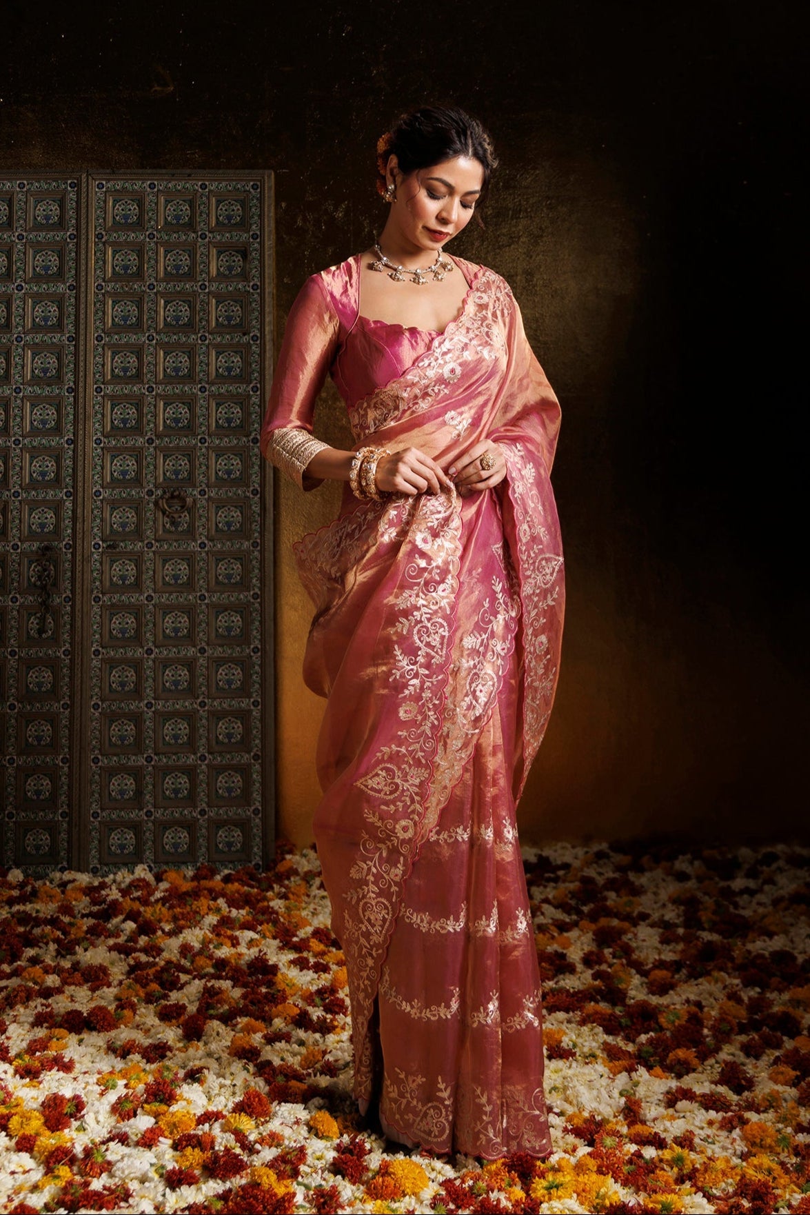 Tissue Saree with Pittan work