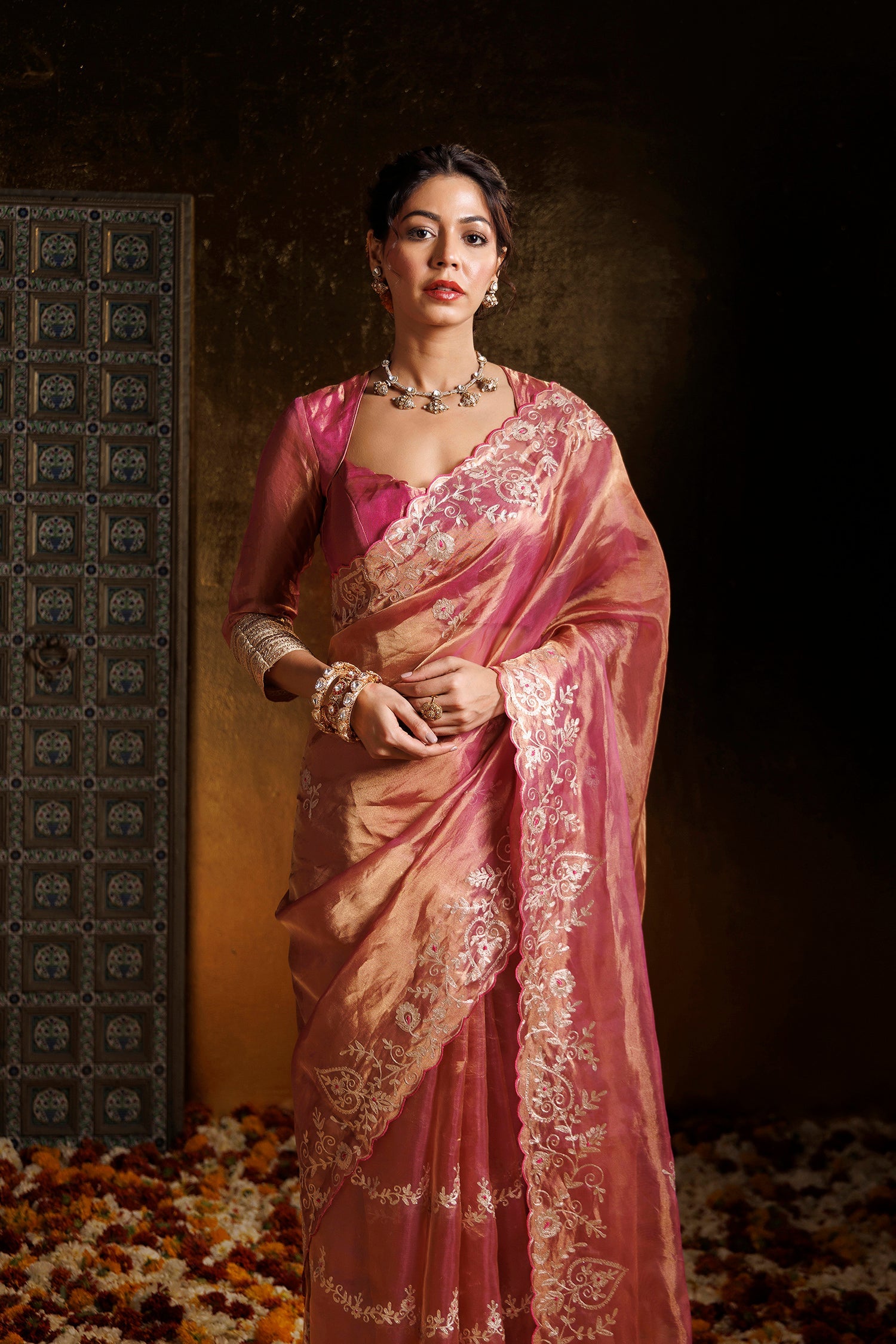 Tissue Saree with Pittan work