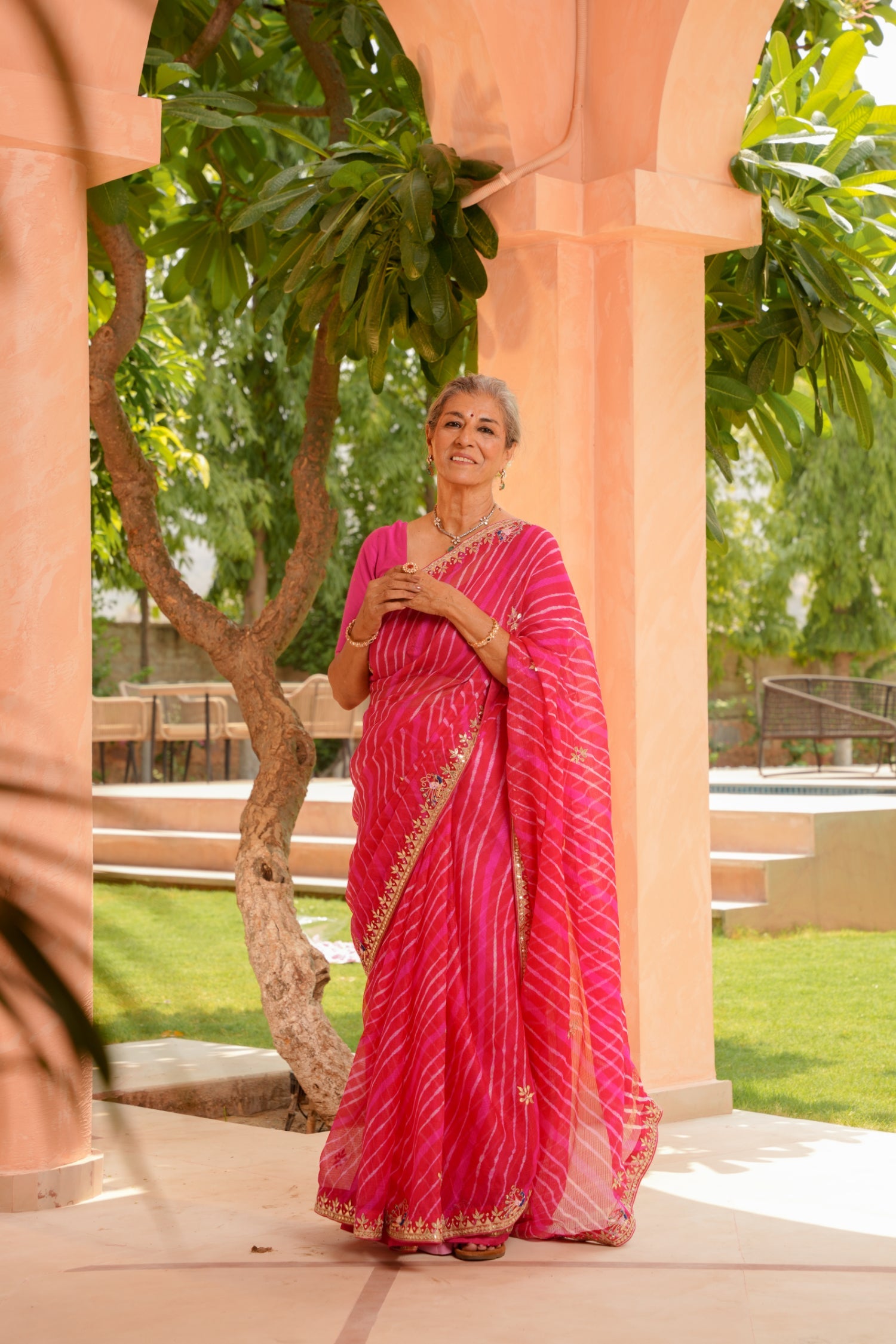 Leheriya Kota Silk Saree with Gota Patti, Thread and Zardozi work