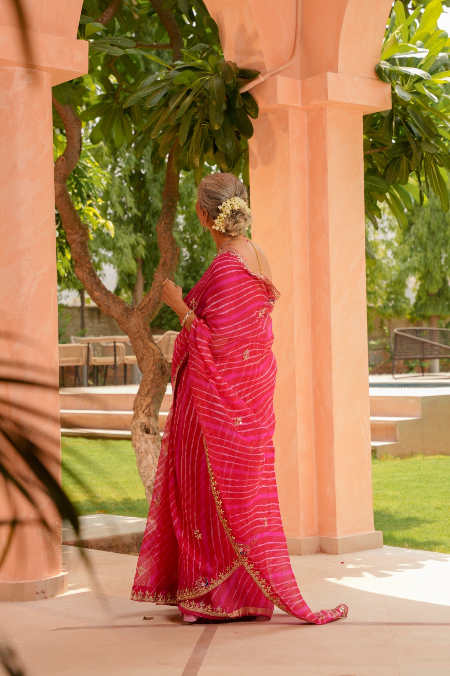 Leheriya Kota Silk Saree with Gota Patti, Thread and Zardozi work