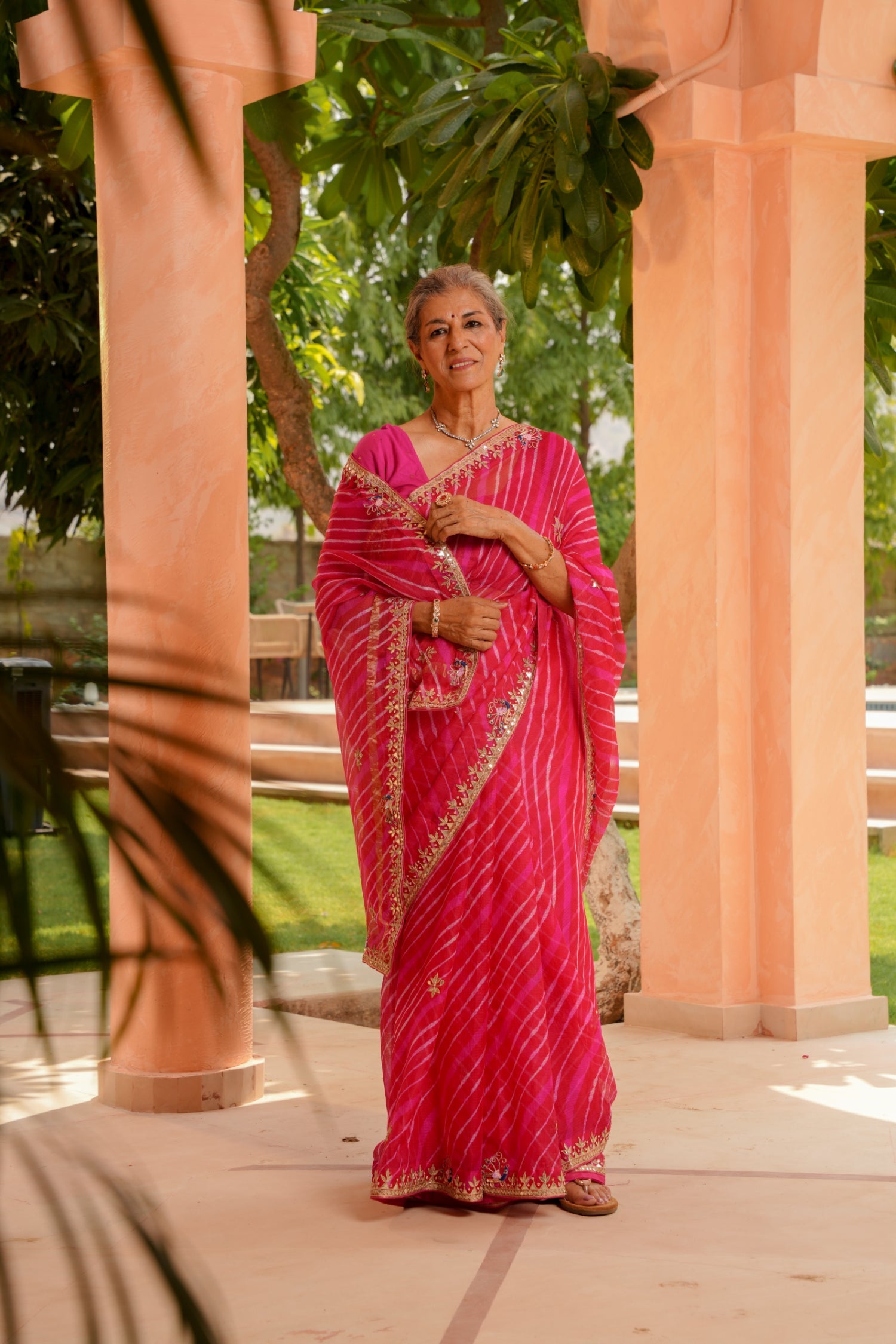 Leheriya Kota Silk Saree with Gota Patti, Thread and Zardozi work
