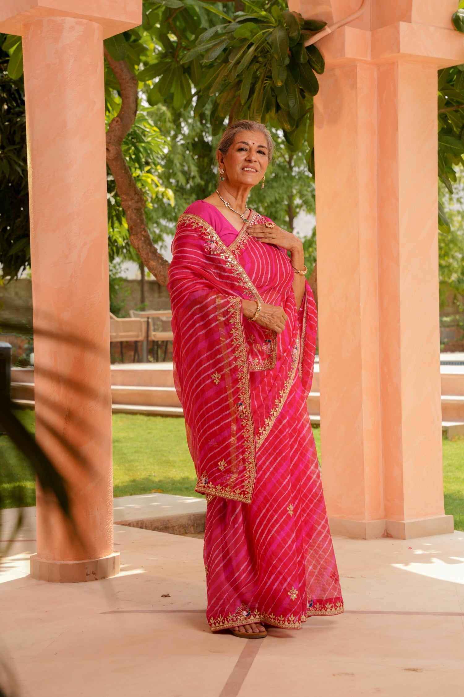 Leheriya Kota Silk Saree with Gota Patti, Thread and Zardozi work