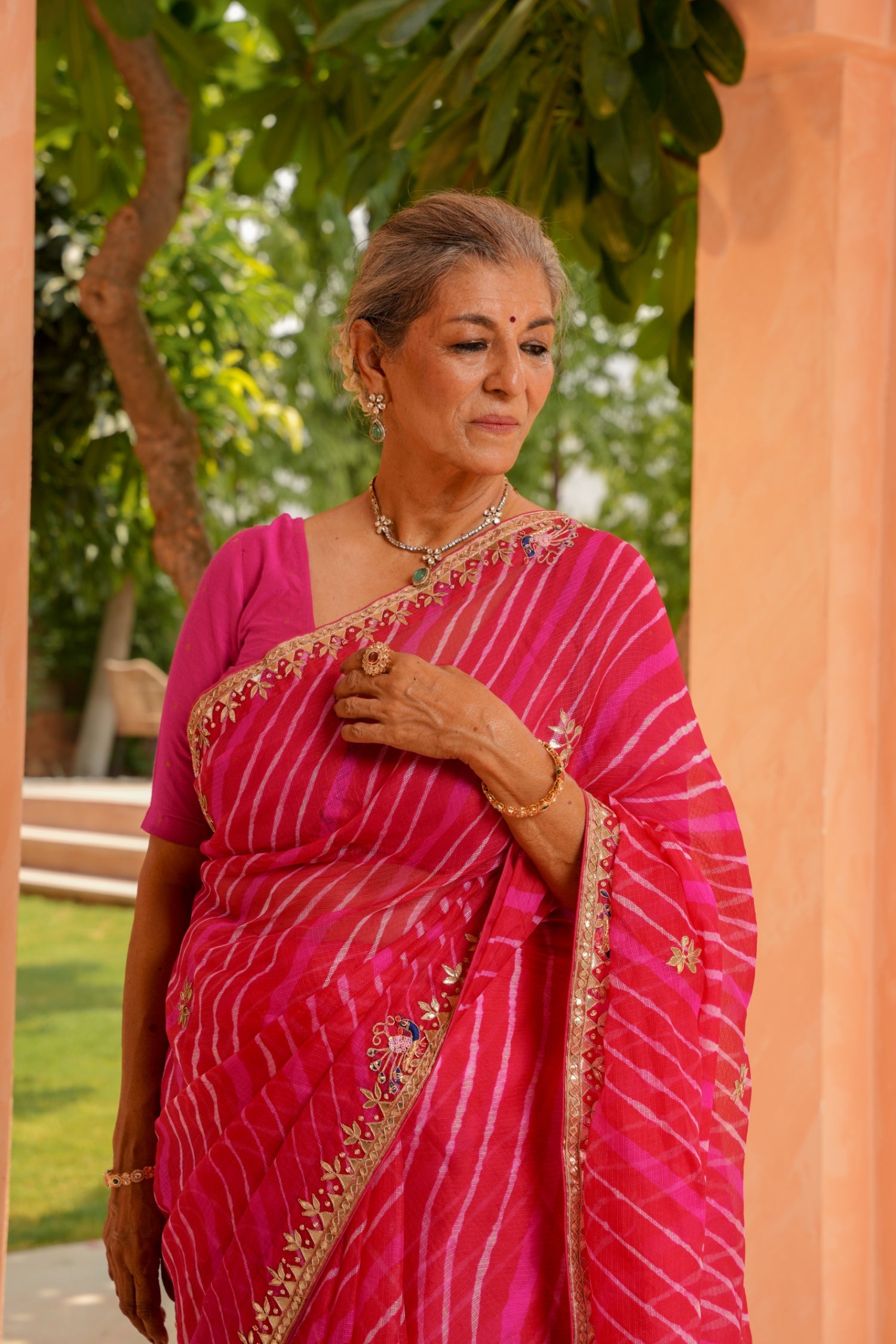 Leheriya Kota Silk Saree with Gota Patti, Thread and Zardozi work