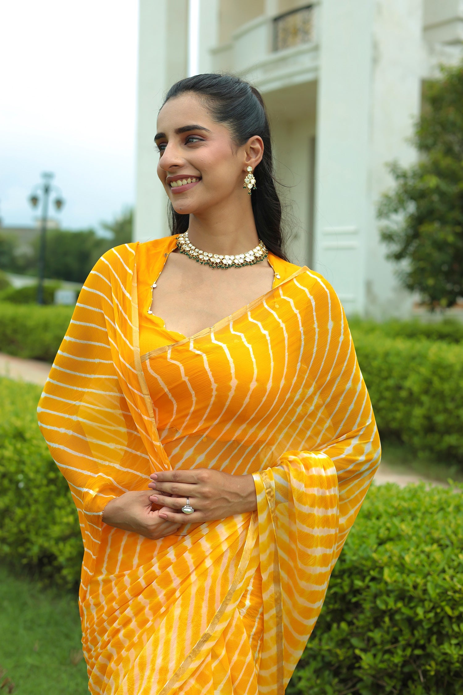 Leheriya Chiffon Saree with Zari border