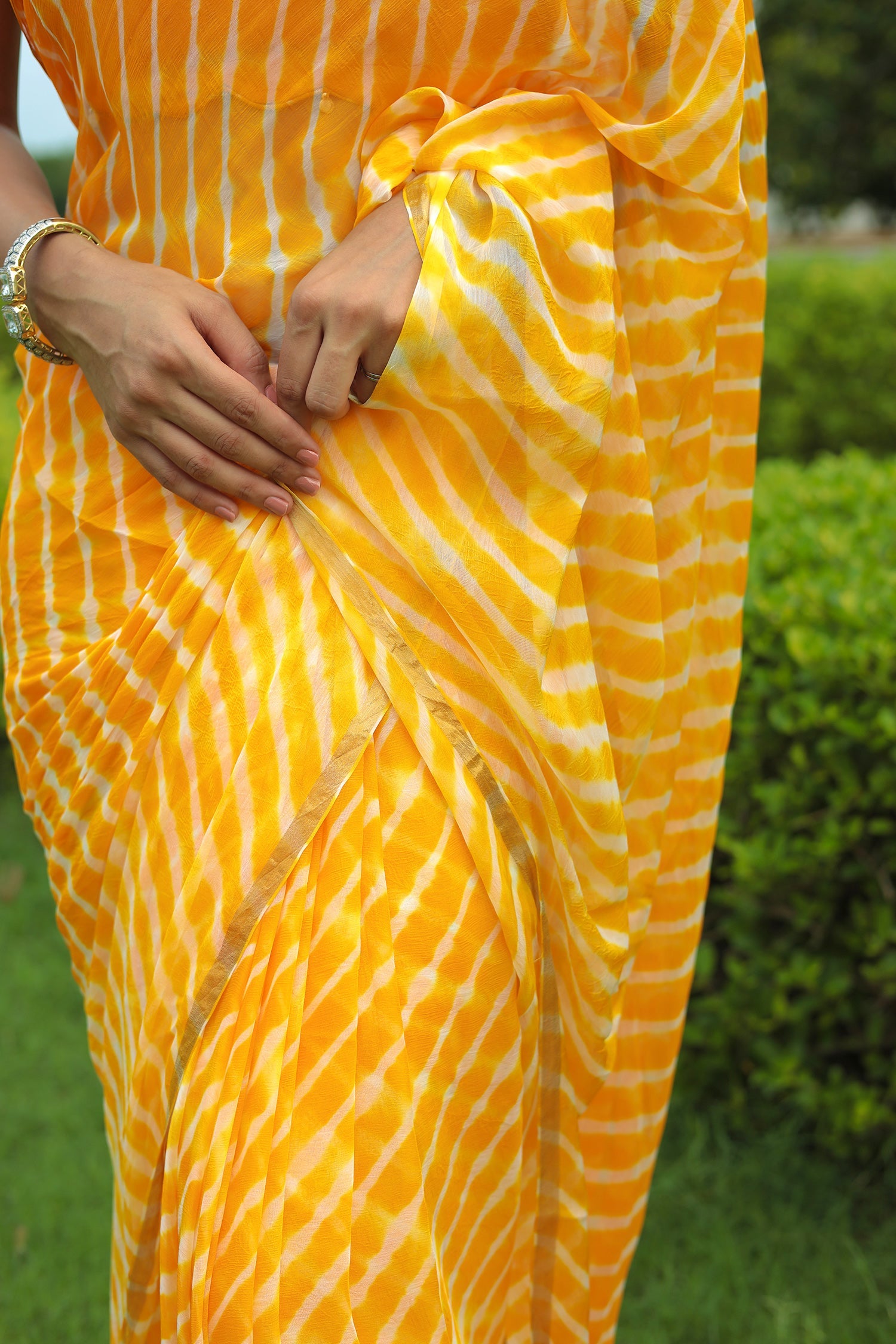 Leheriya Chiffon Saree with Zari border