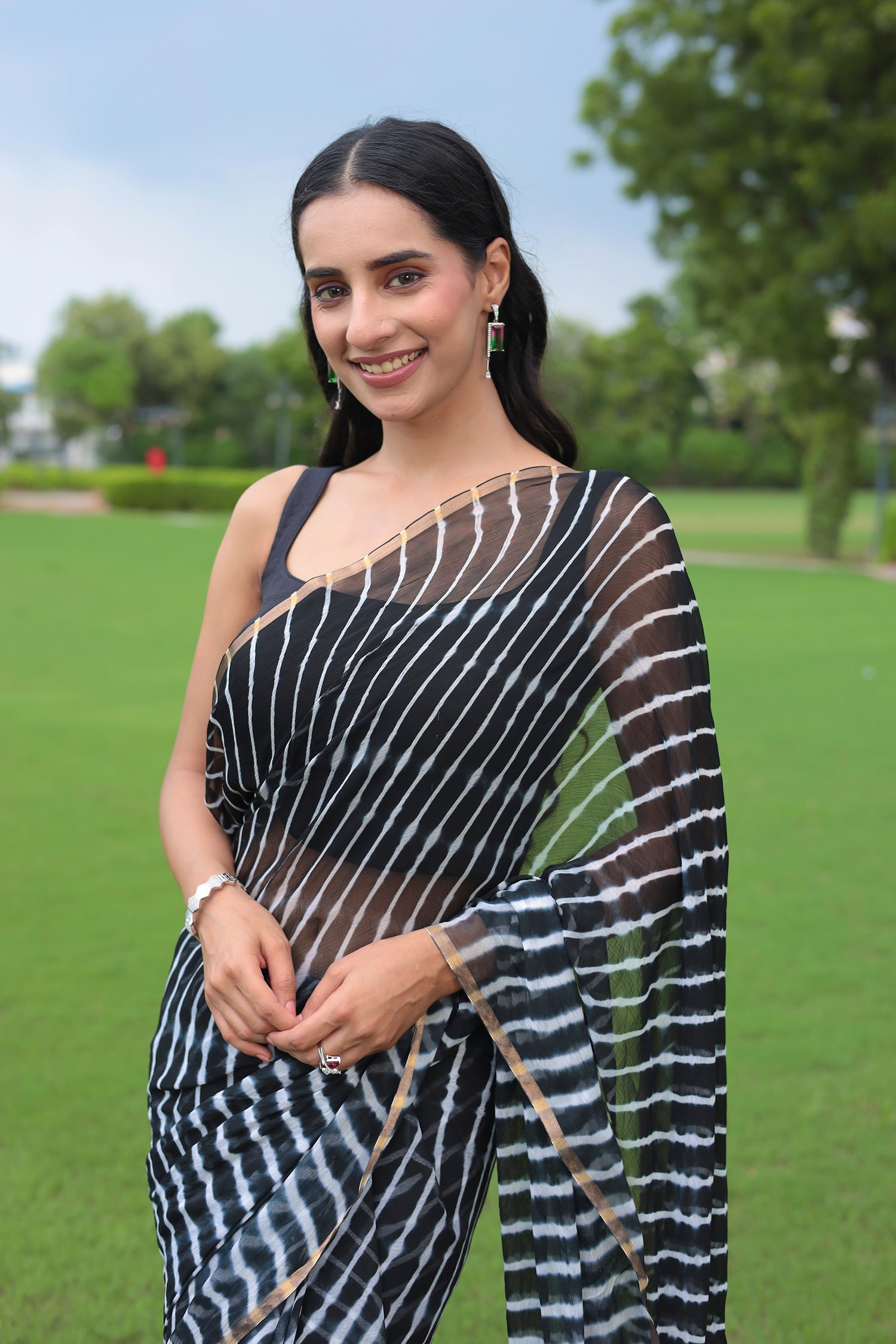 Leheriya Chiffon Saree with Zari border