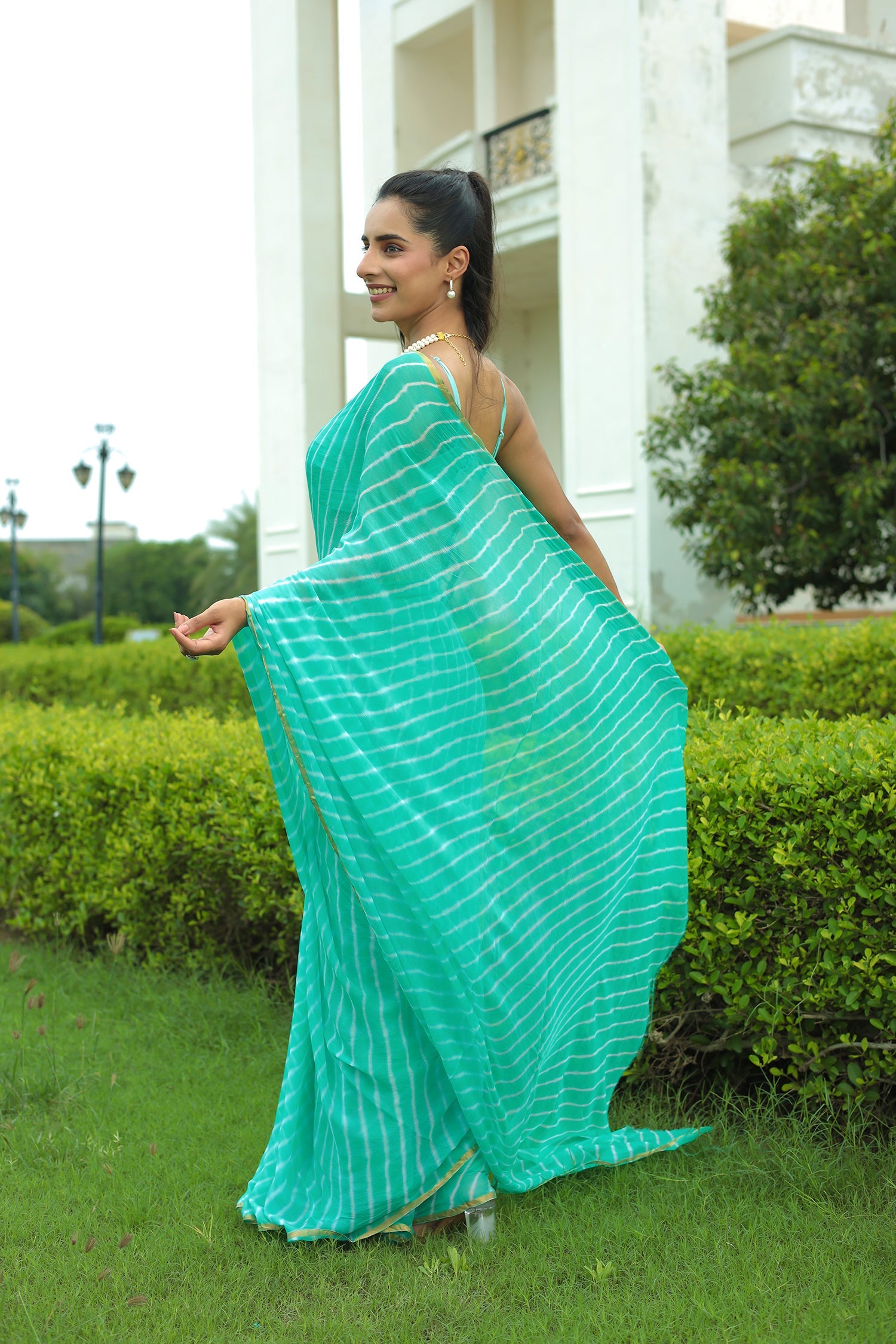 Leheriya Chiffon Saree with Zari border