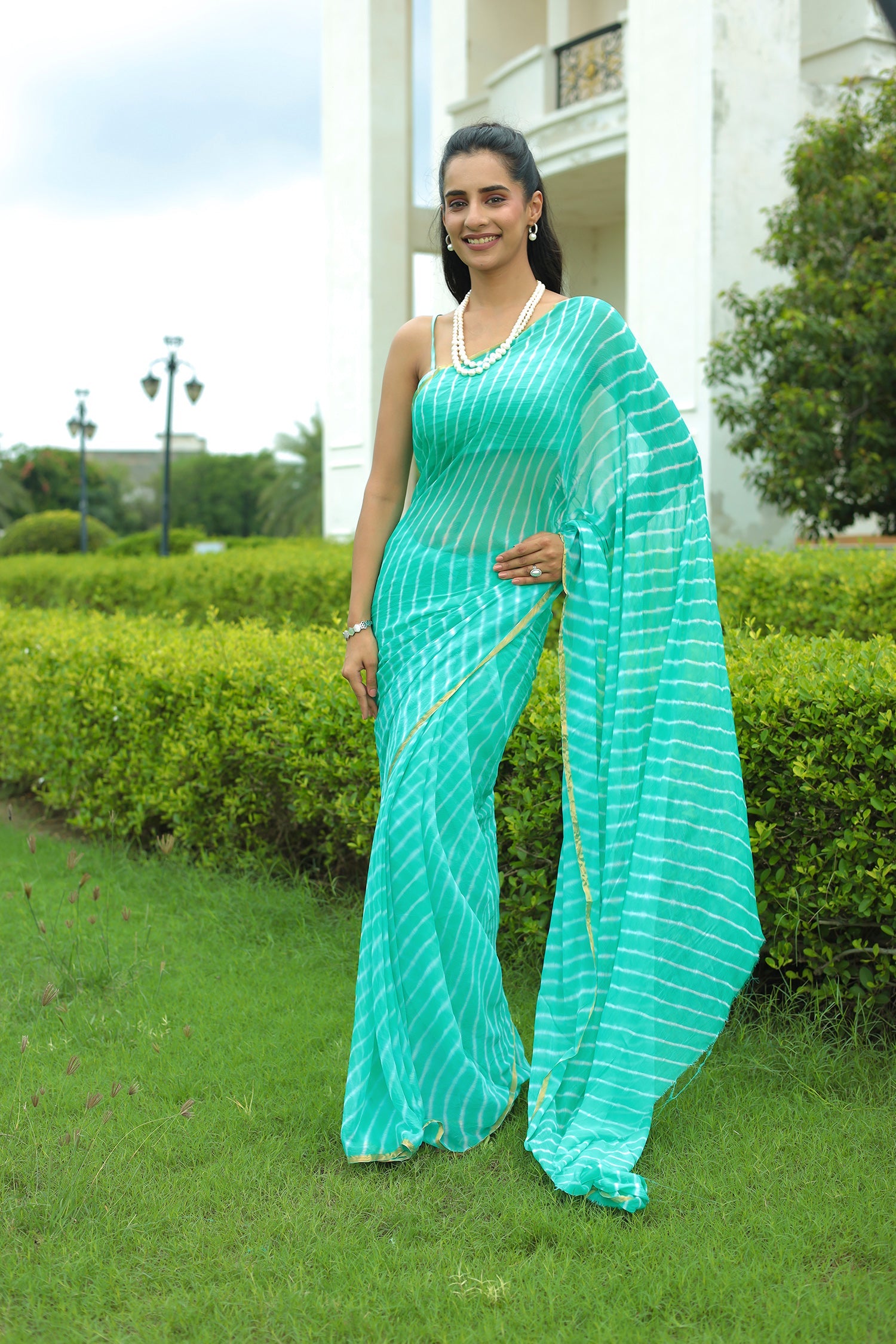 Leheriya Chiffon Saree with Zari border