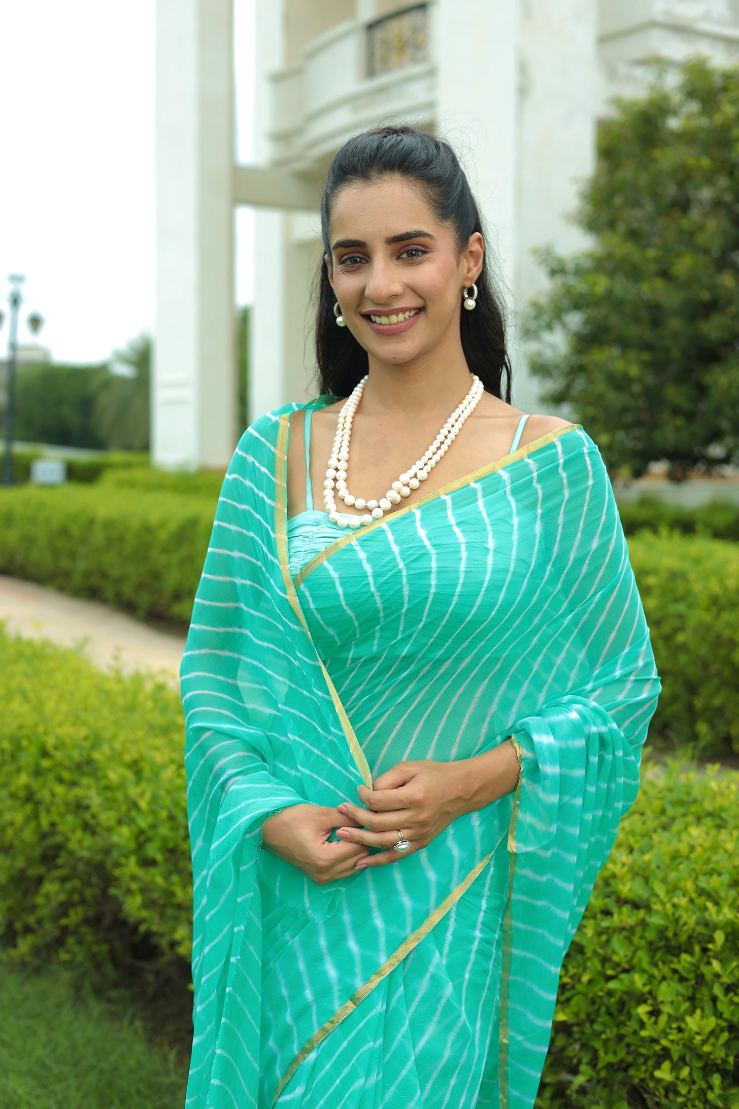 Leheriya Chiffon Saree with Zari border