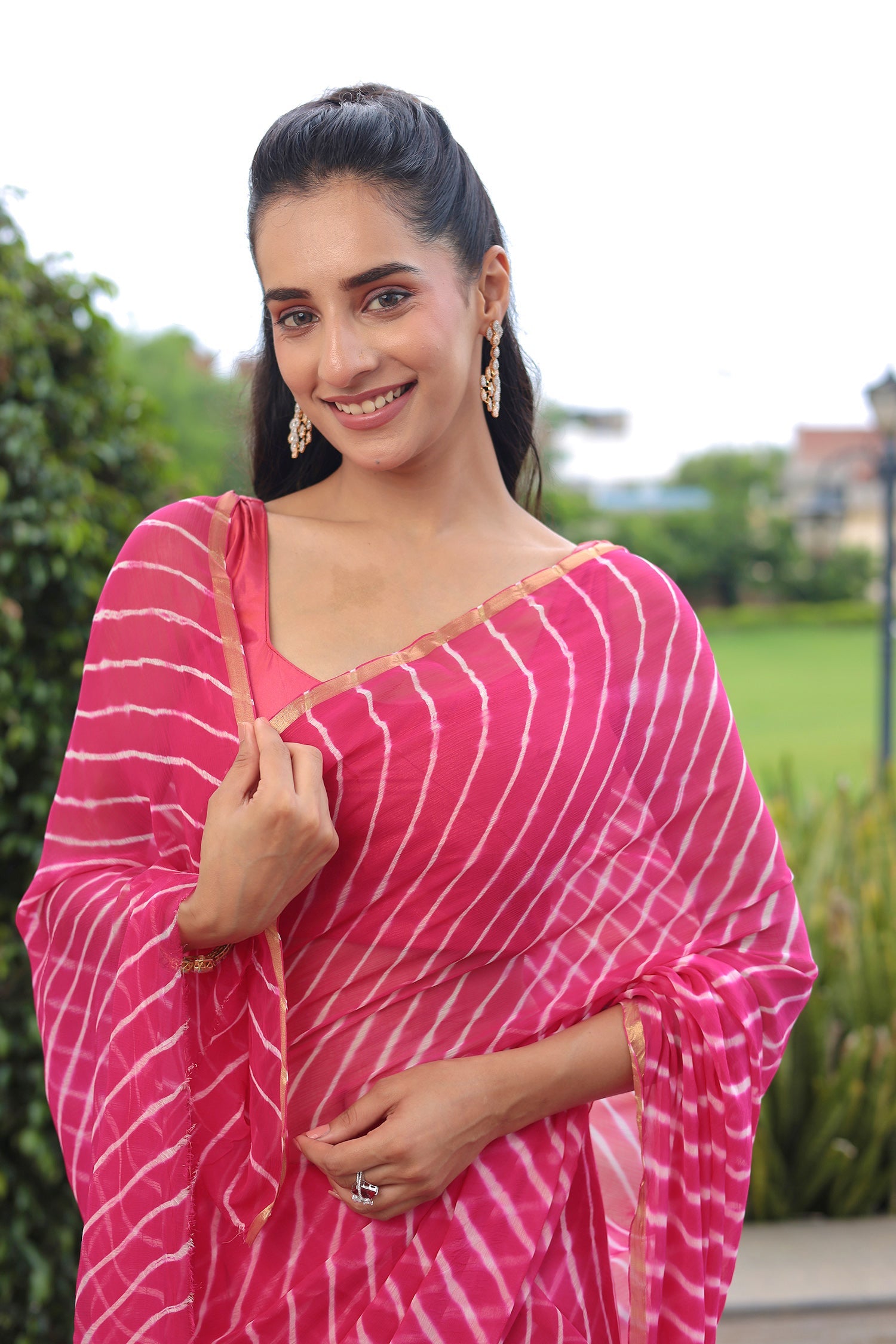 Leheriya Chiffon Saree with Zari border