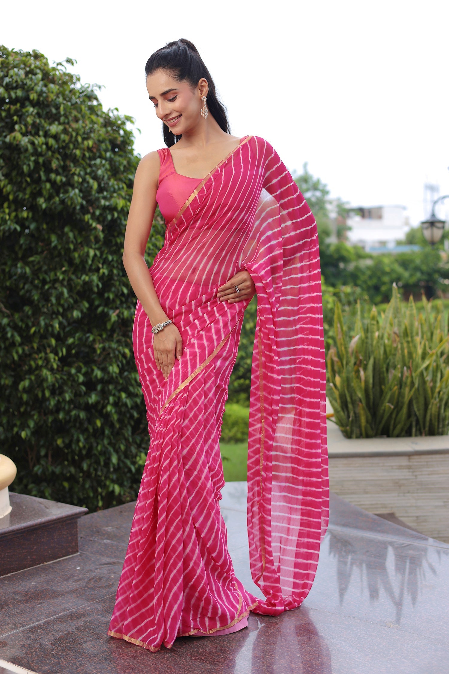 Leheriya Chiffon Saree with Zari border