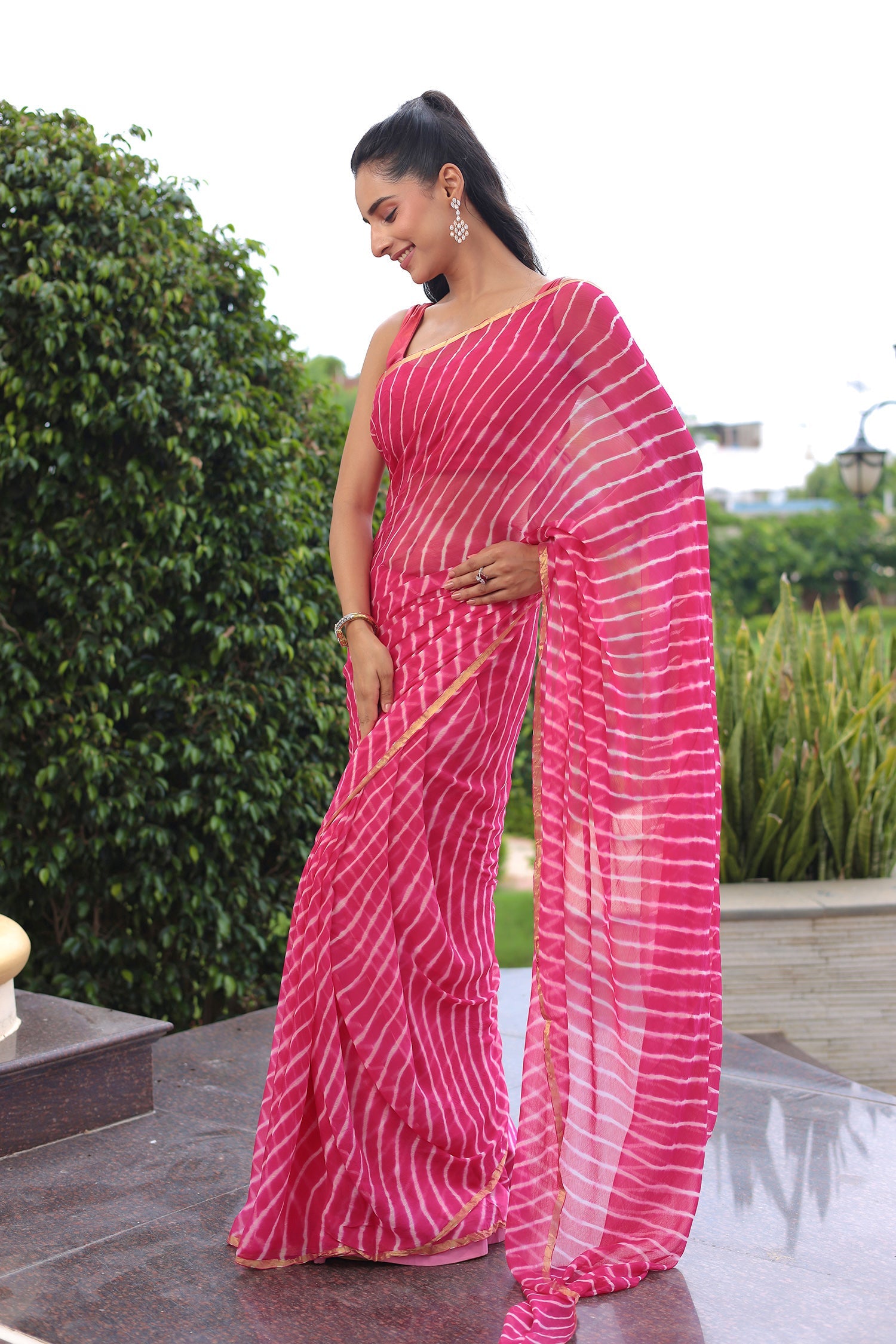 Leheriya Chiffon Saree with Zari border