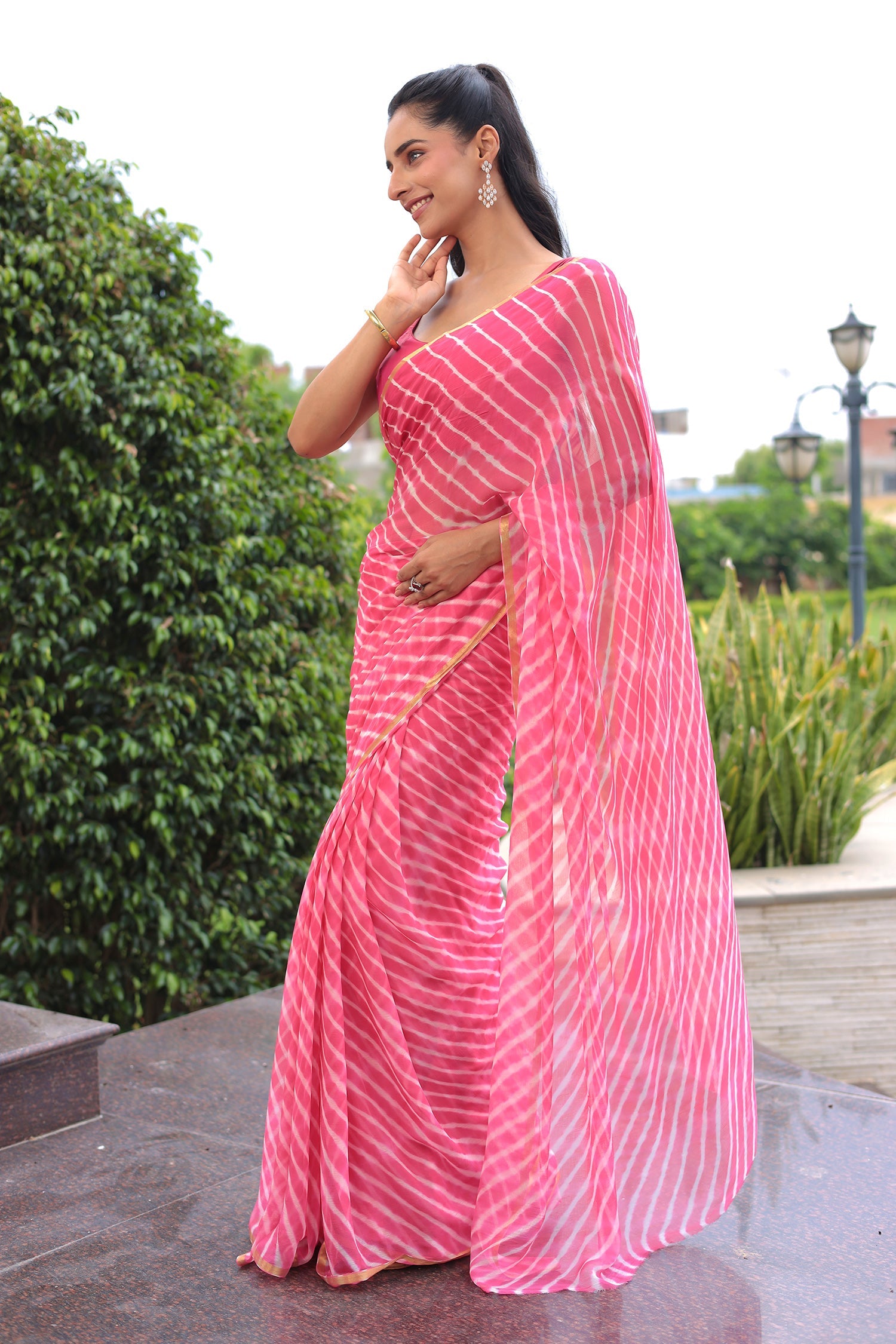 Leheriya Chiffon Saree with Zari border
