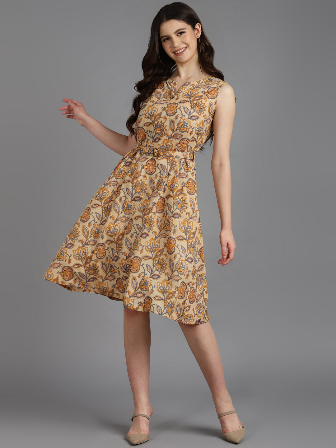 Printed A- Line Cotton Western Dress