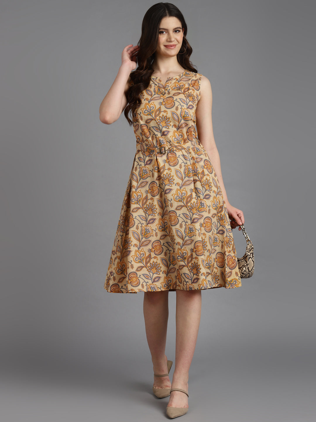 Printed A- Line Cotton Western Dress